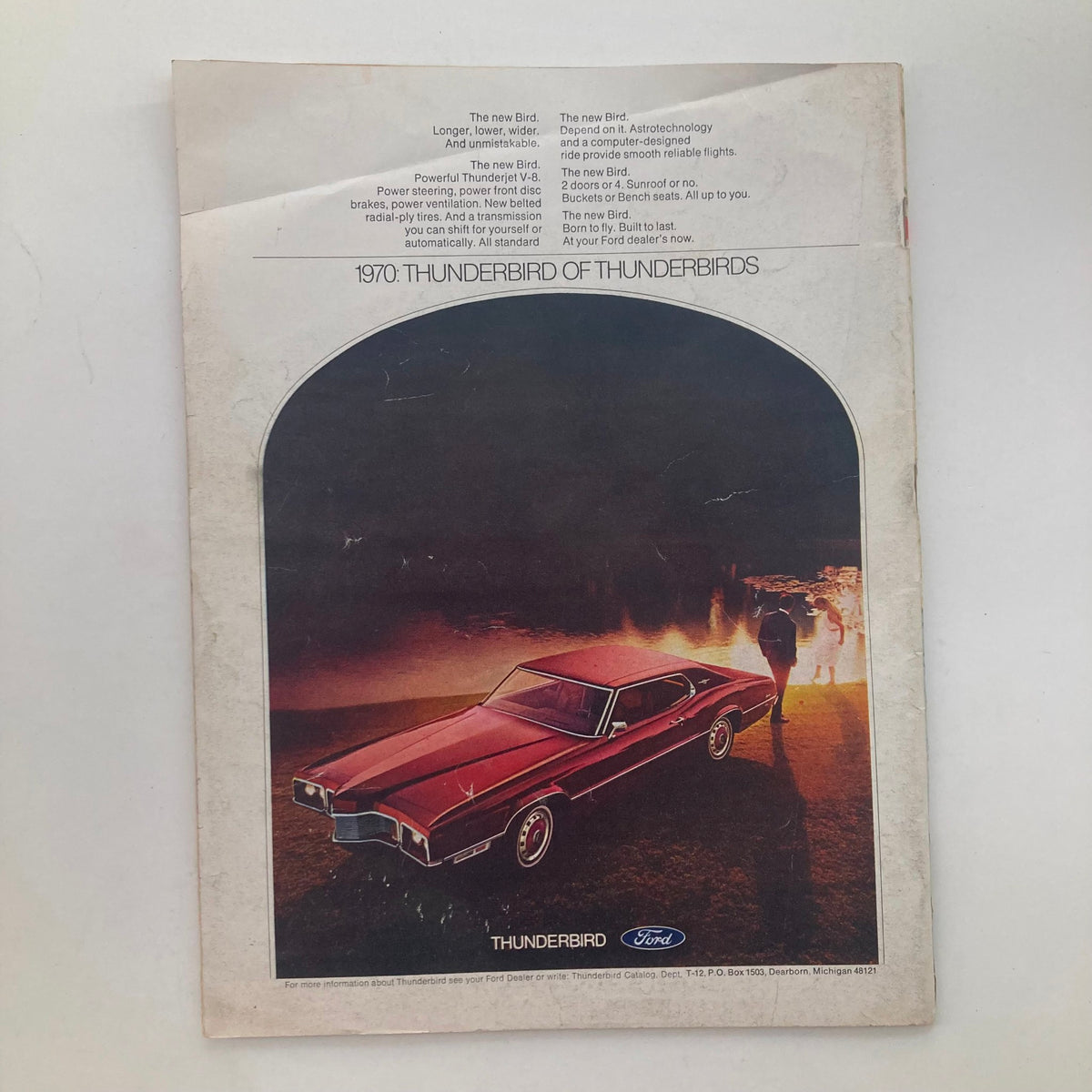 Back cover of the VTG Newsweek Magazine January 19 1970 featuring an advertisement for the 1970 Thunderbird, highlighting its design and features.