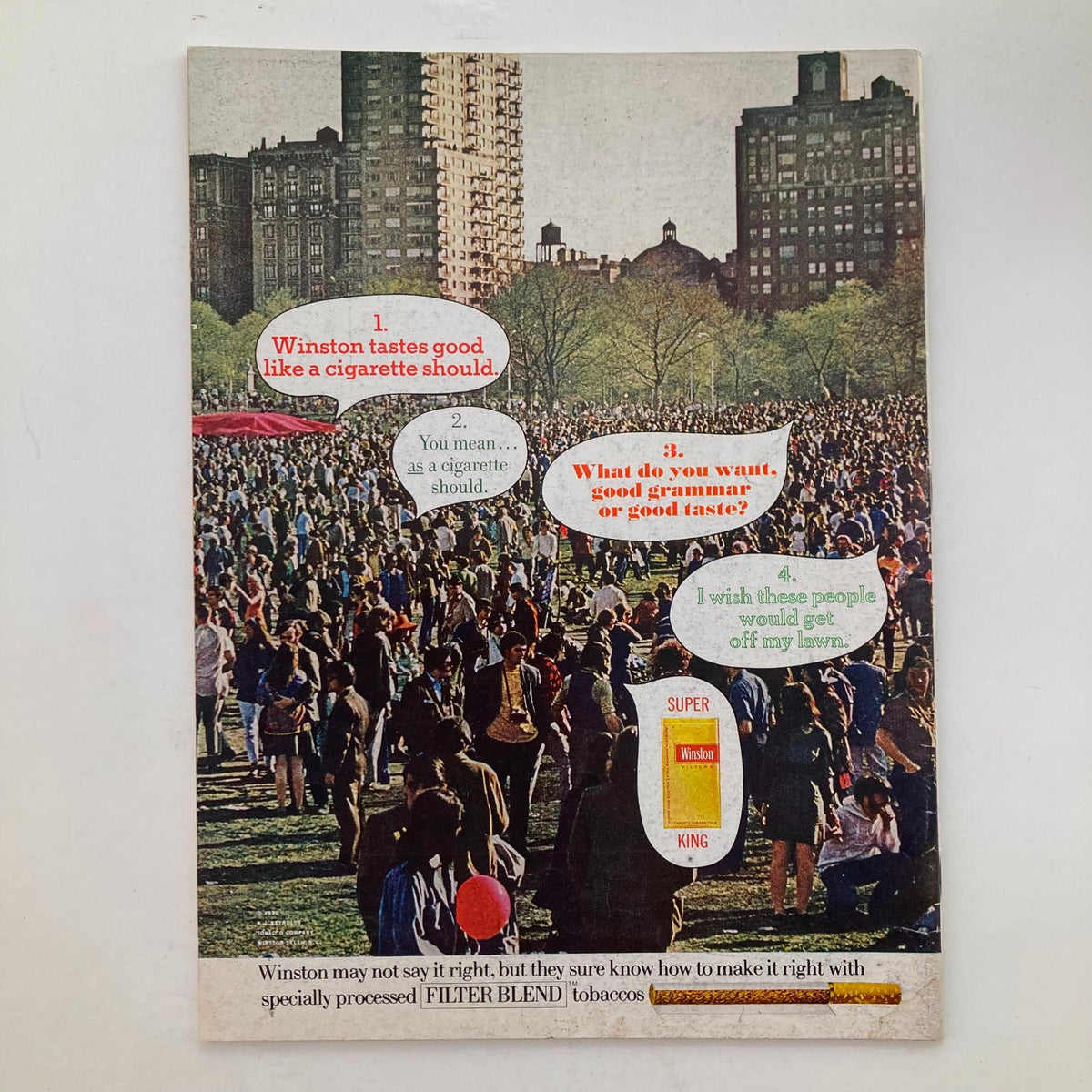 Back cover of the VTG Newsweek Magazine from July 6, 1970 showcasing an advertisement with a crowd scene and the Winston cigarette brand.