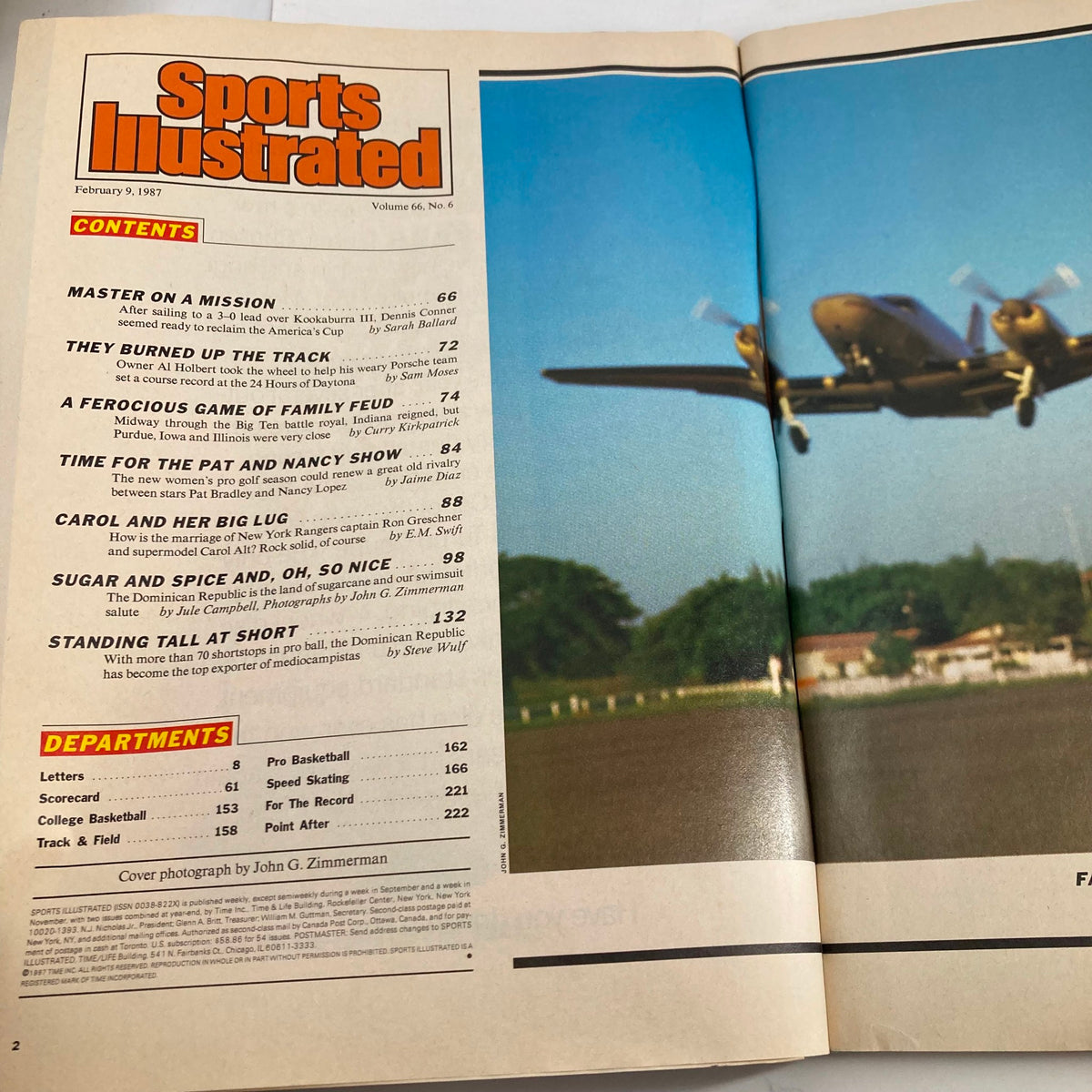 Interior page of the February 9, 1987 Sports Illustrated magazine showing the contents section, illustrating the diverse topics covered in that issue, including sports and lifestyle.