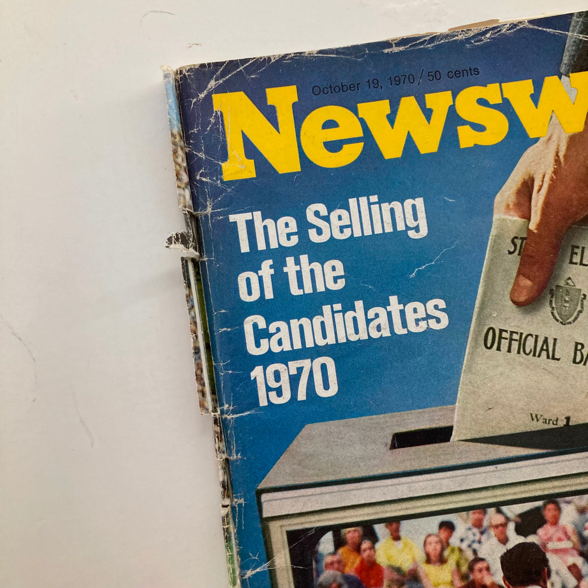 Close-up of the VTG Newsweek Magazine October 19 1970 cover showing the title 'The Selling of the Candidates 1970' with a prominent ballot graphic.