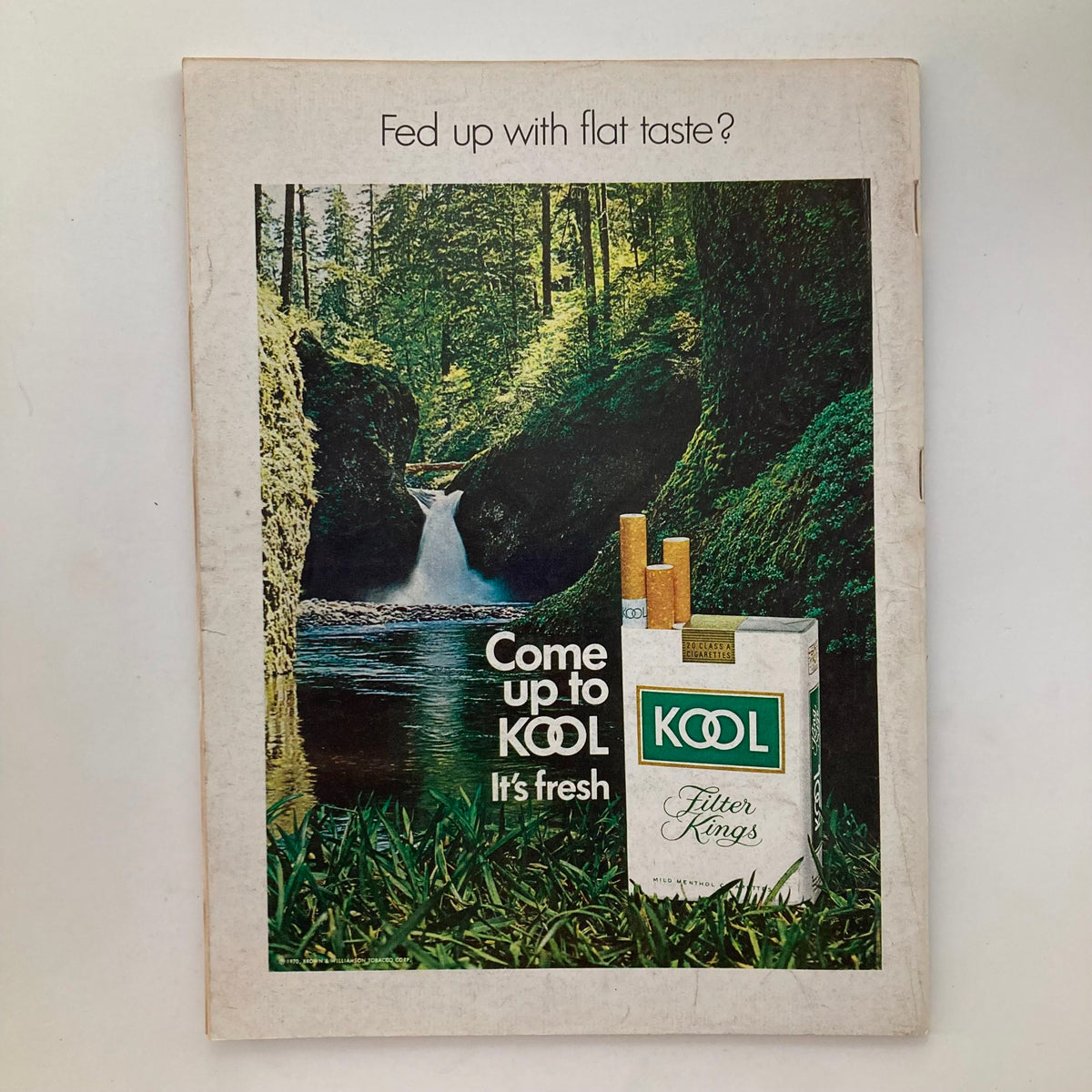 VTG Newsweek Magazine from April 20, 1970, featuring an advertisement on the back cover for KOOL Filter Kings cigarettes, displaying the product against a scenic nature background with a refreshing stream.