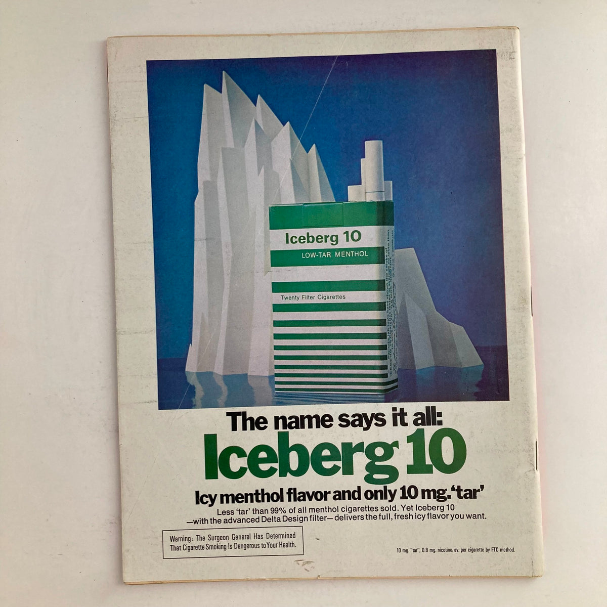 Back cover of VTG Newsweek Magazine February 5 1973 featuring an advertisement for Iceberg 10 cigarettes, showcasing vintage marketing style from the 1970s.