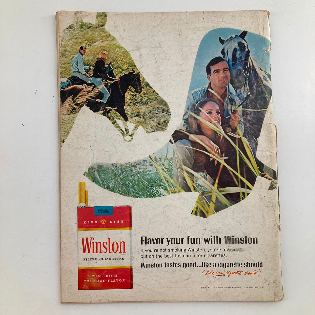 Back cover of the VTG Newsweek Magazine from October 16, 1967 featuring a vintage advertisement for Winston cigarettes.