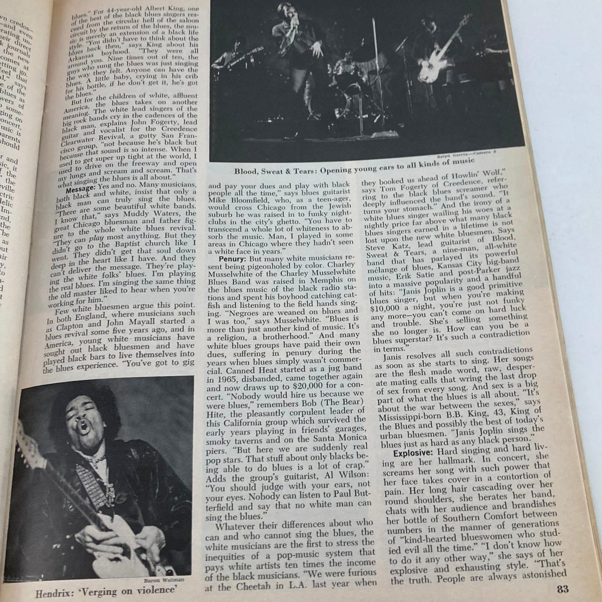 Another interior page of VTG Newsweek Magazine May 26 1969 discussing the influence of Janis Joplin on the blues revival and featuring Hendrix.