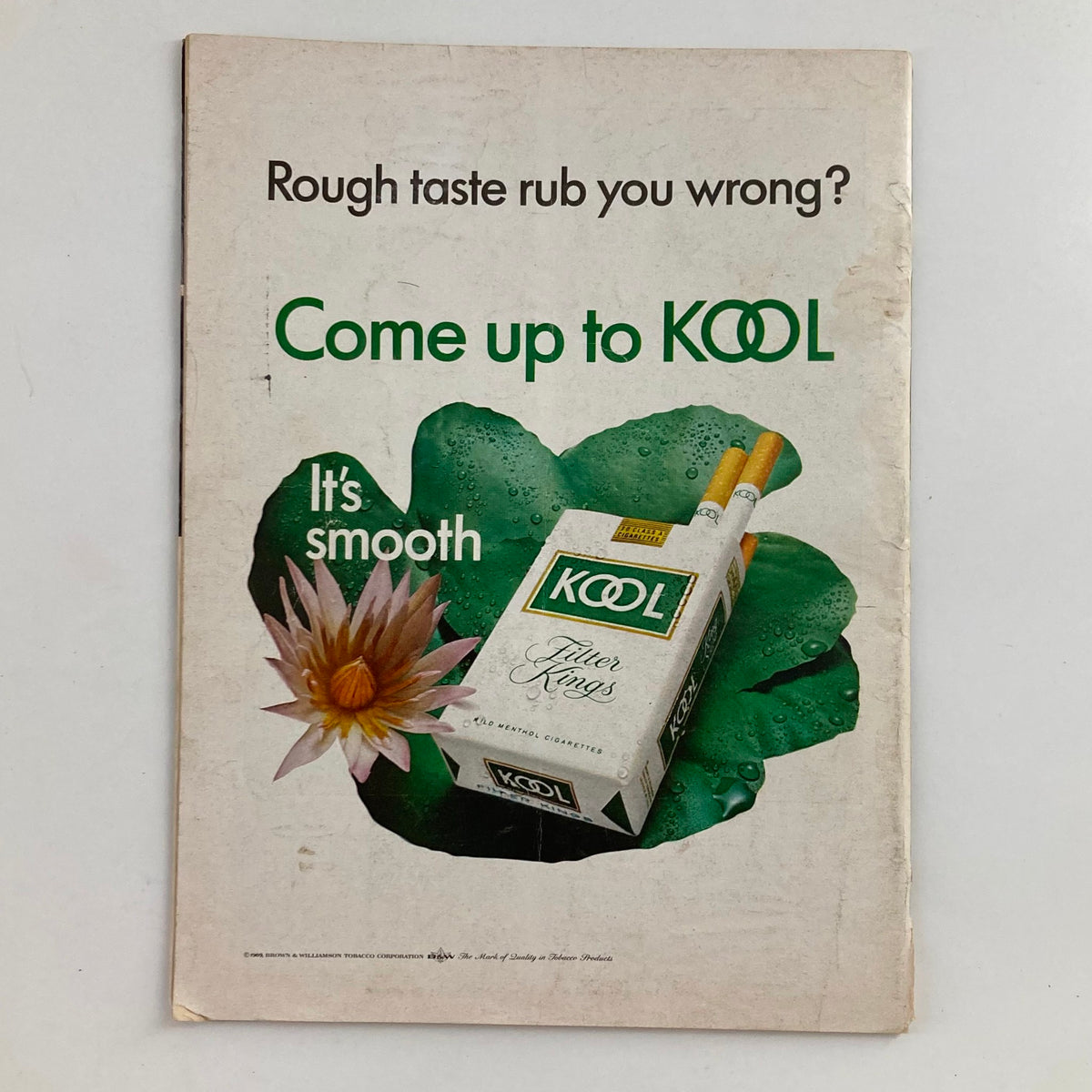 Back cover of VTG Newsweek Magazine August 11, 1969 featuring an advertisement for KOOL cigarettes.