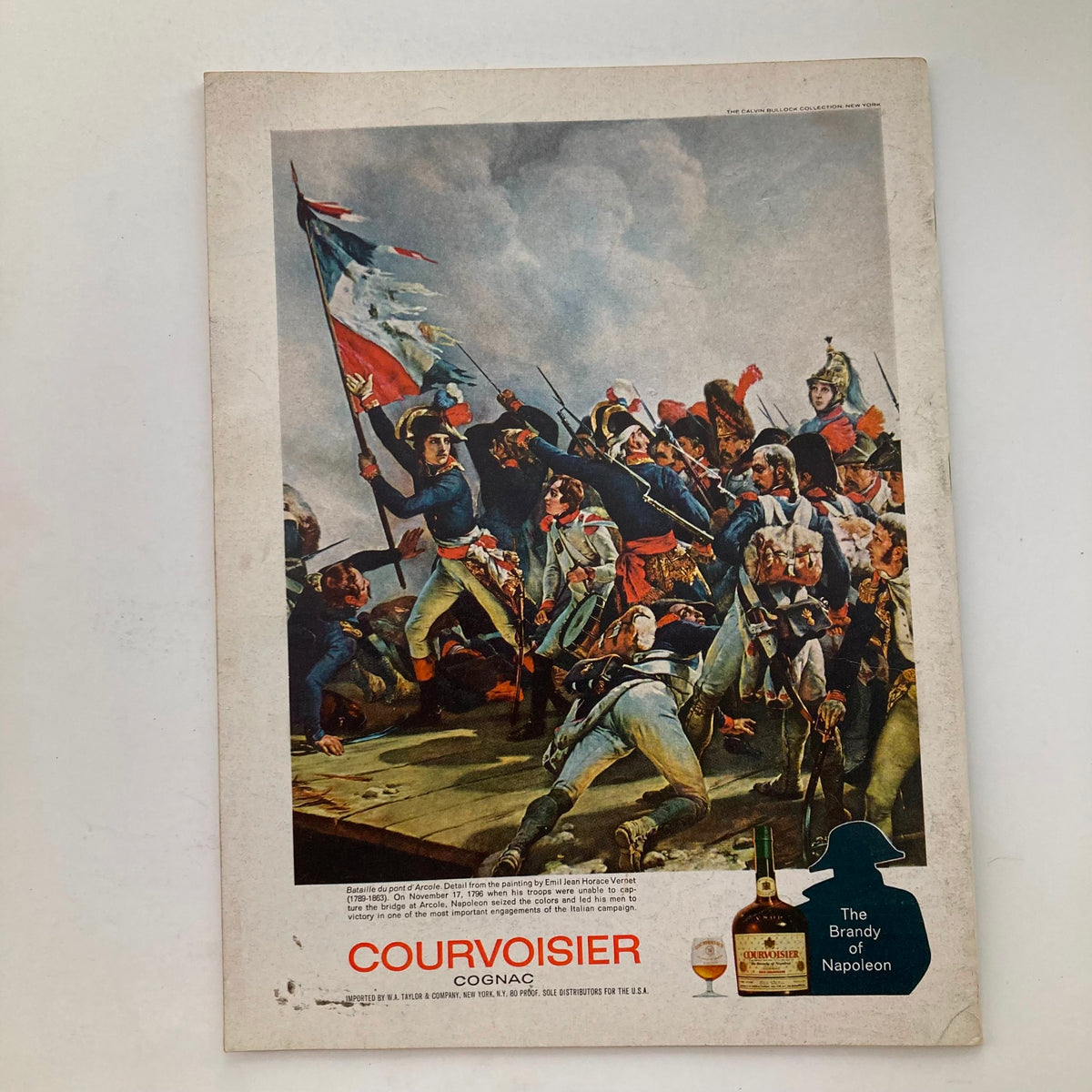 Back cover of VTG Newsweek Magazine February 3, 1969 displaying an advertisement for Courvoisier Cognac with a historical painting as its background.