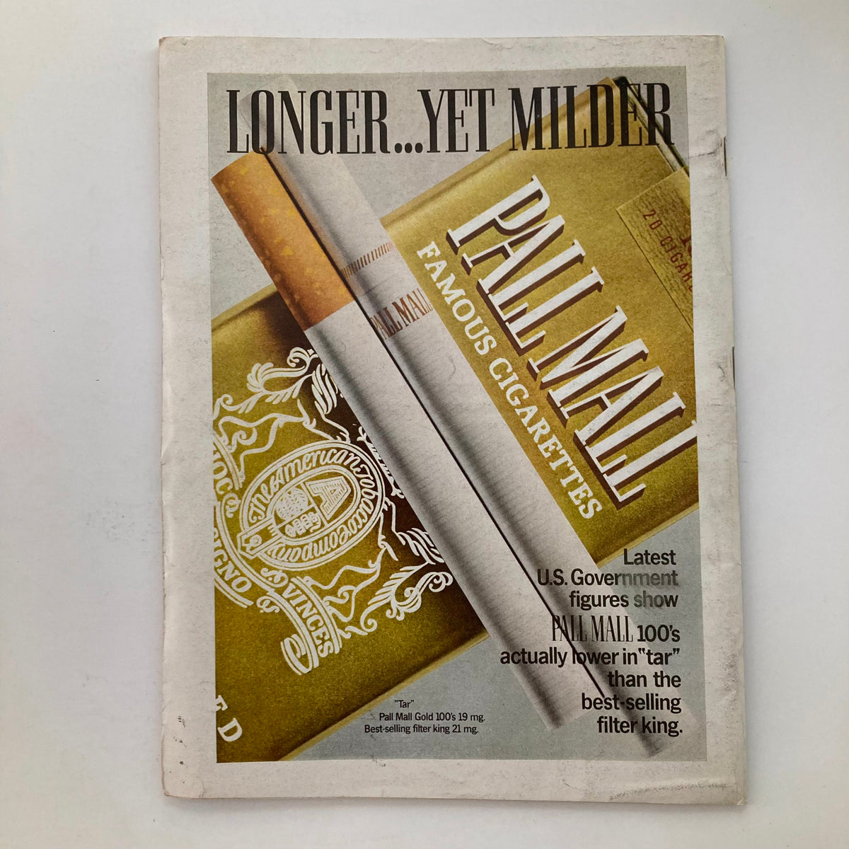 Advertisement page from VTG Newsweek Magazine December 22, 1969 promoting Pall Mall cigarettes with a classic design and historical context.