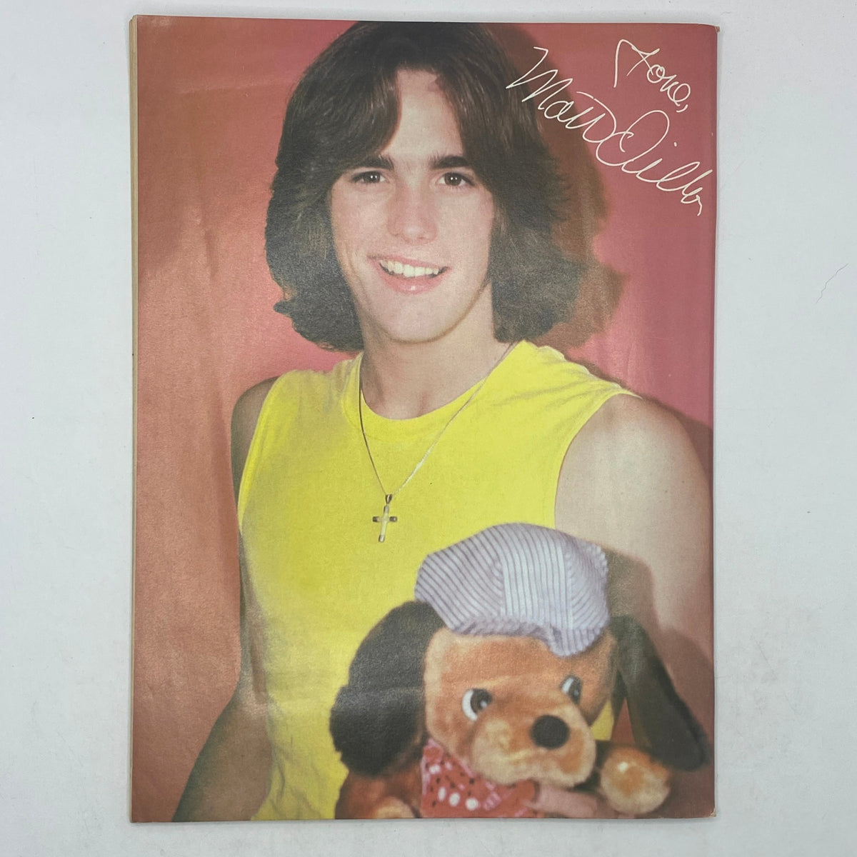SuperTeen Magazine page showcasing a teenage boy with long hair, wearing a yellow sleeveless shirt, holding a plush toy dog, from the September 1981 issue.