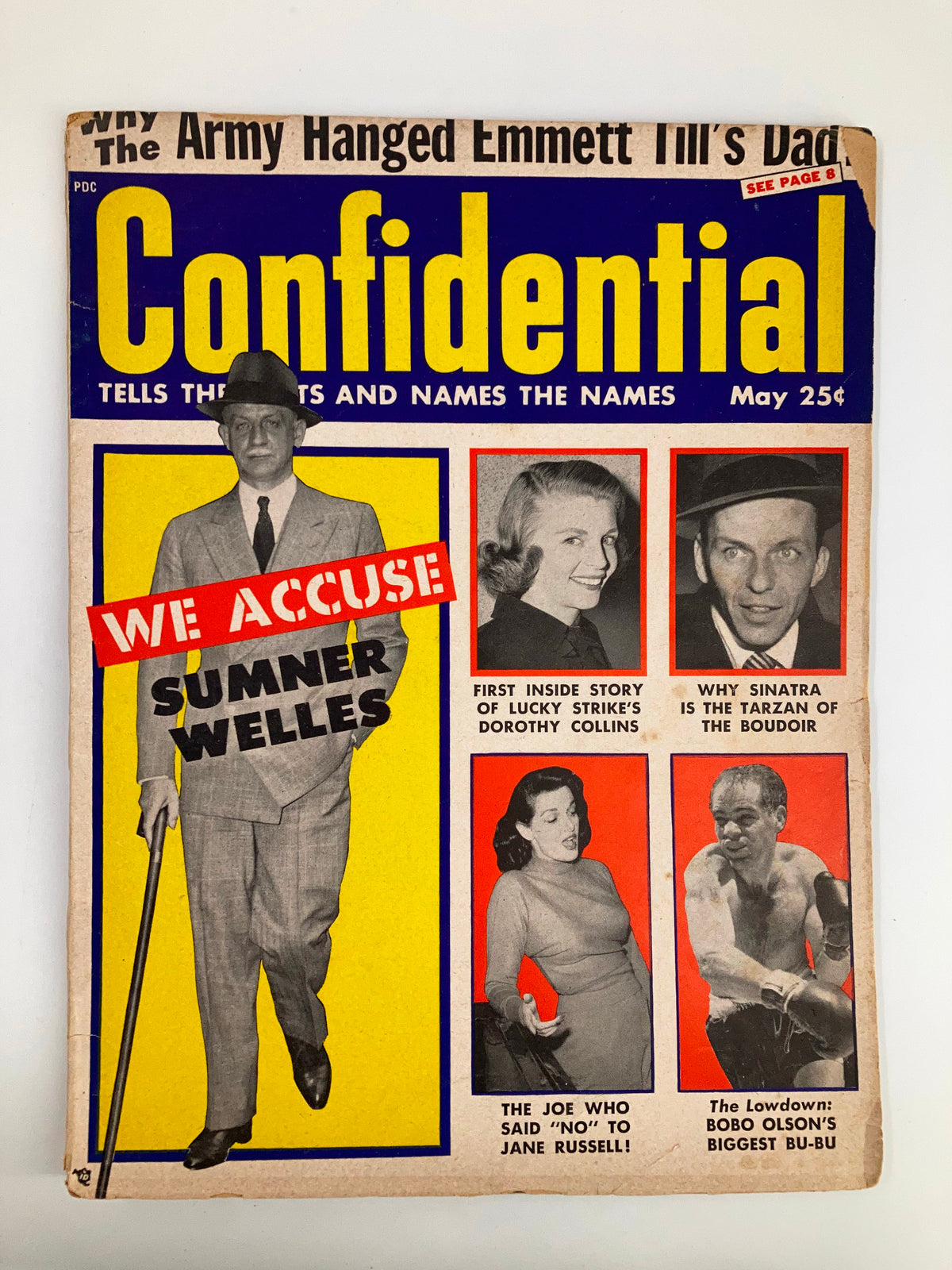 VTG Confidential Magazine May 1956 cover featuring a headline about Sumner Welles, images of Dorothy Collins and other celebrities, showcasing nostalgic 1950s design.