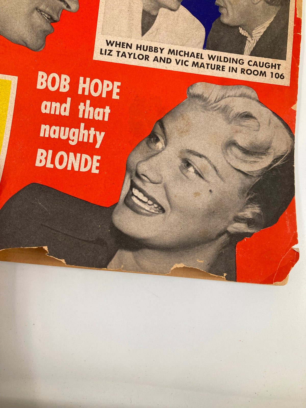 Cover section of VTG Confidential Magazine July 1956 showcasing the headline about Bob Hope and the accompanying image of a smiling blonde actress, encapsulating Hollywood's allure.