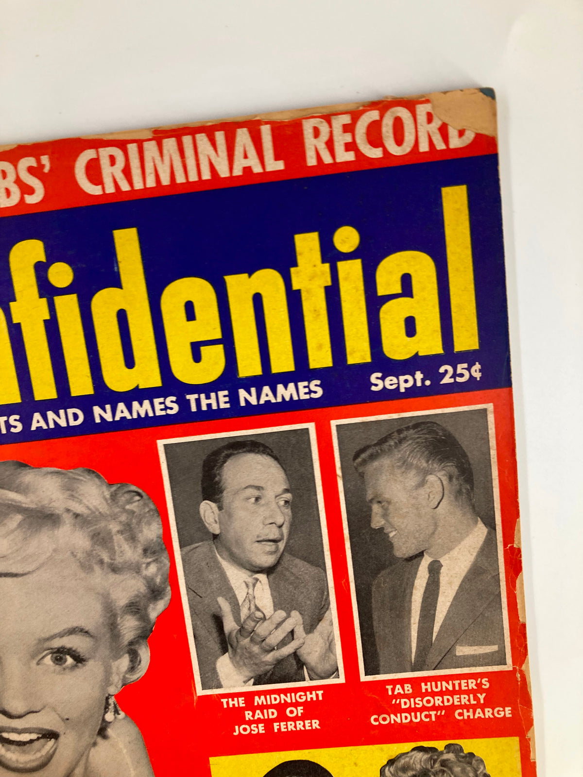 VTG Confidential Magazine September 1955 cover showcasing Marilyn Monroe and exclusive content, depicting 1950s Hollywood glamour.