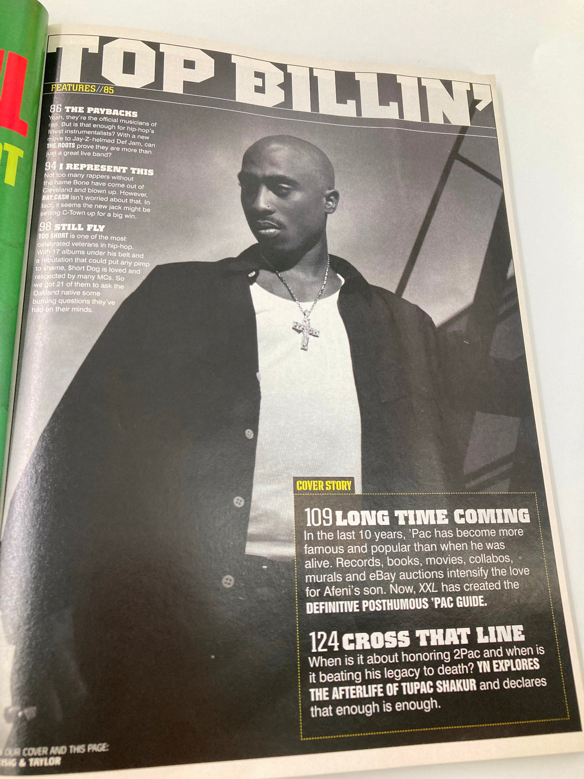 Interior page of XXL Magazine October 2006 with a cover story featuring Tupac Shakur, discussing his legacy and influence in hip-hop.