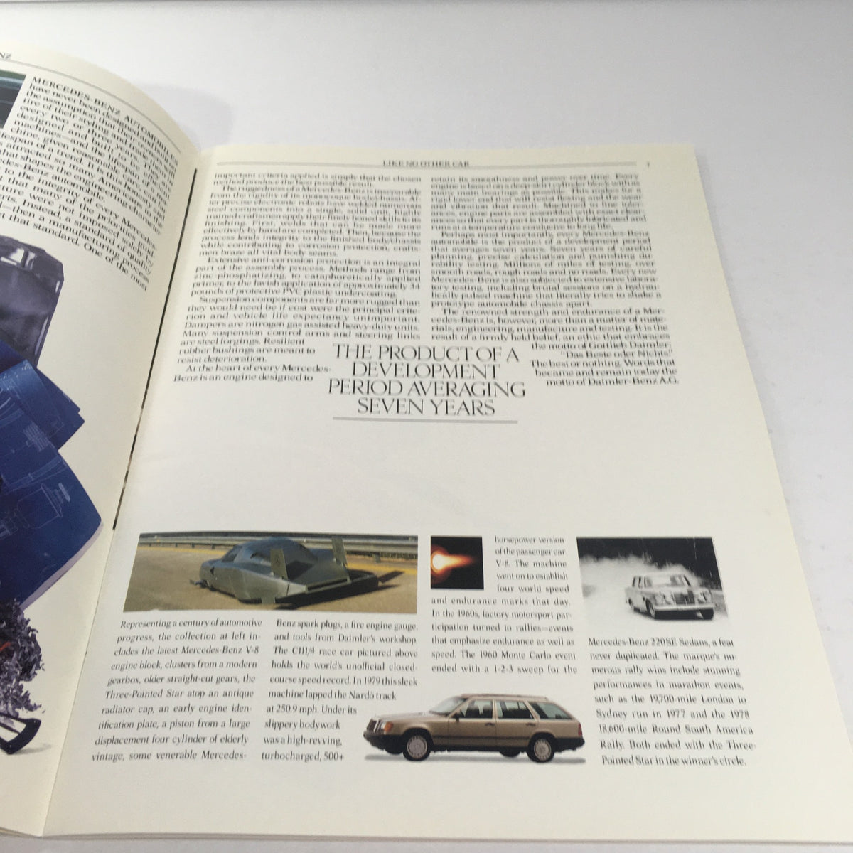 Interior view of the 1988 Mercedes-Benz 190-Class 25 Sedan showcasing luxury design and features in a dealership brochure.