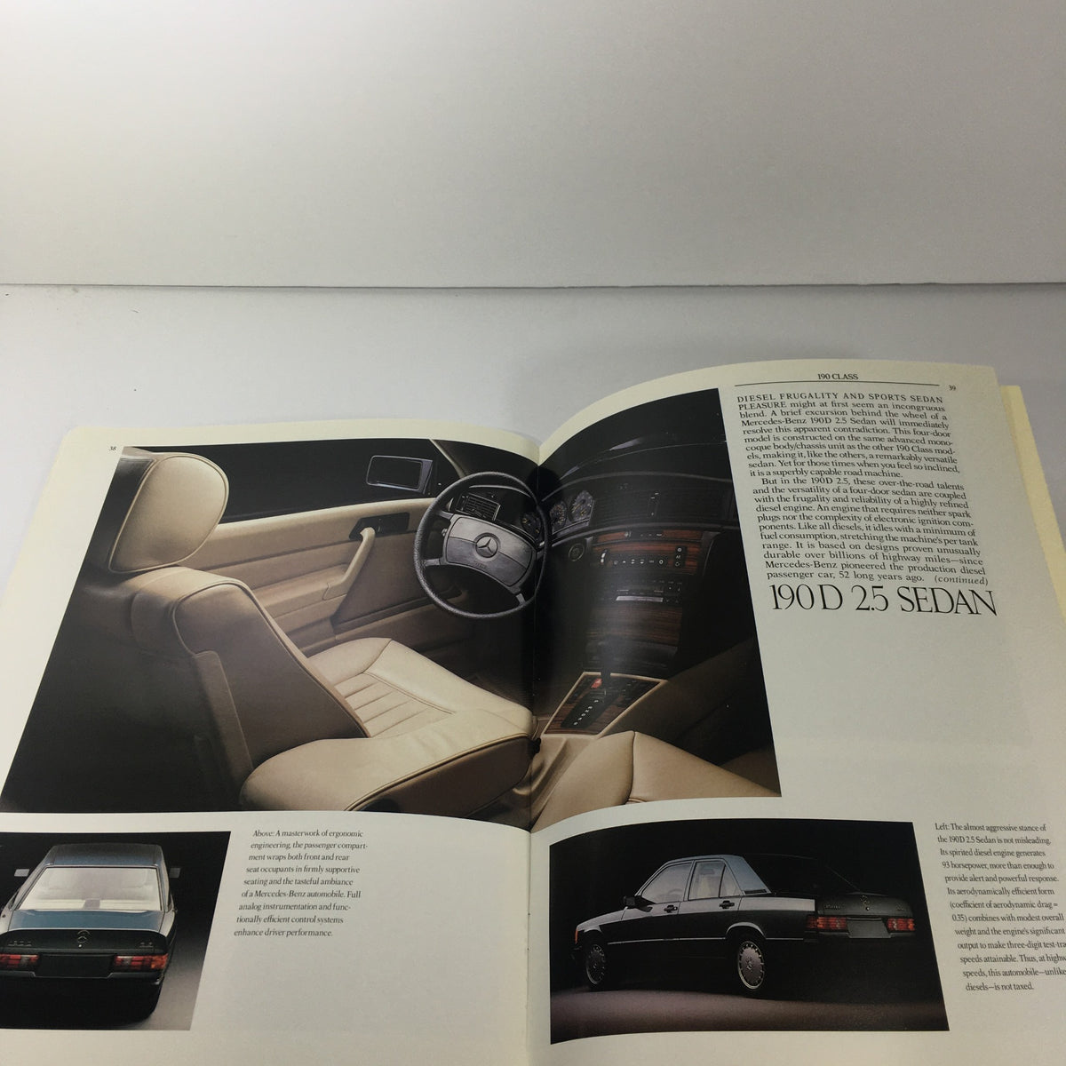 Detailed page from the 1988 Mercedes-Benz 190-Class 25 Sedan brochure highlighting the vehicle's specifications and design elements.