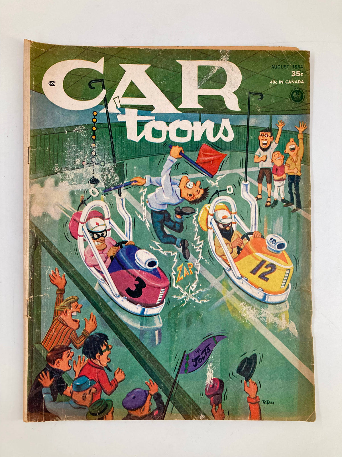 VTG Car-Toons Magazine August 1964 featuring vibrant comic artwork of cartoon characters racing in motorboats, capturing the playful spirit of the 1960s.
