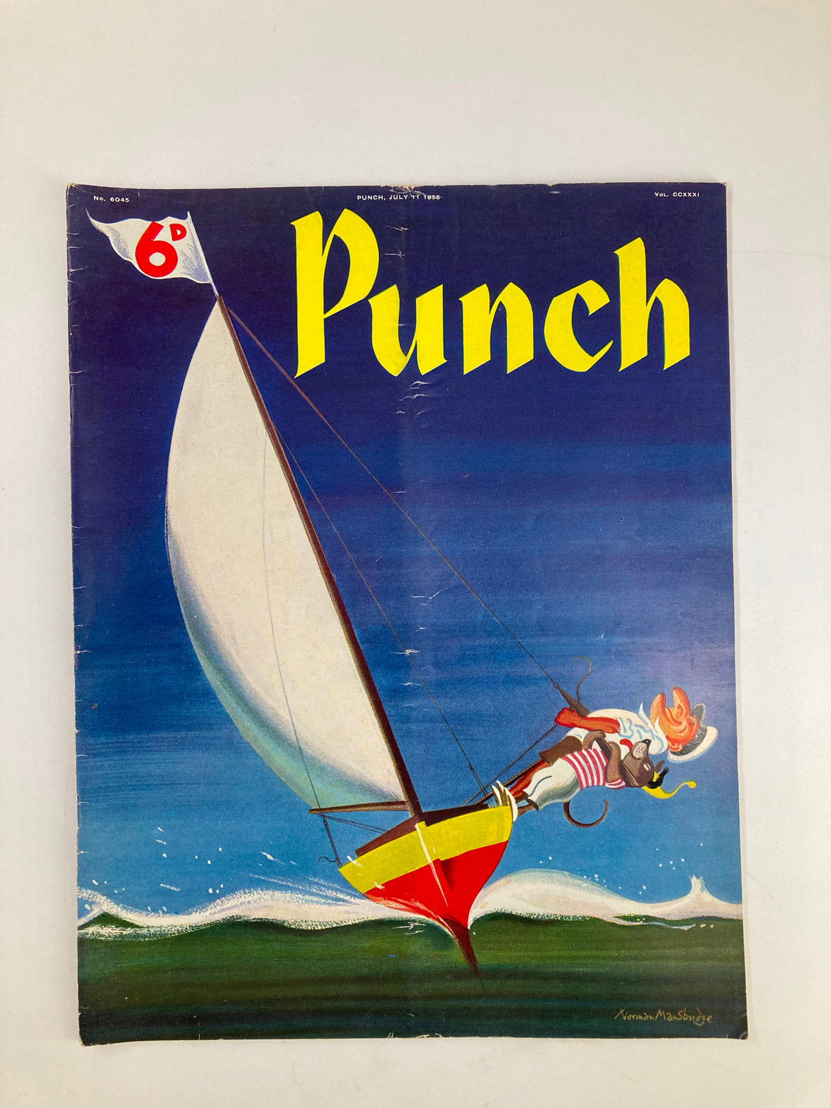 Cover of VTG Punch Magazine July 11 1956 featuring a vibrant sailing illustration by Norman Mansbudge.