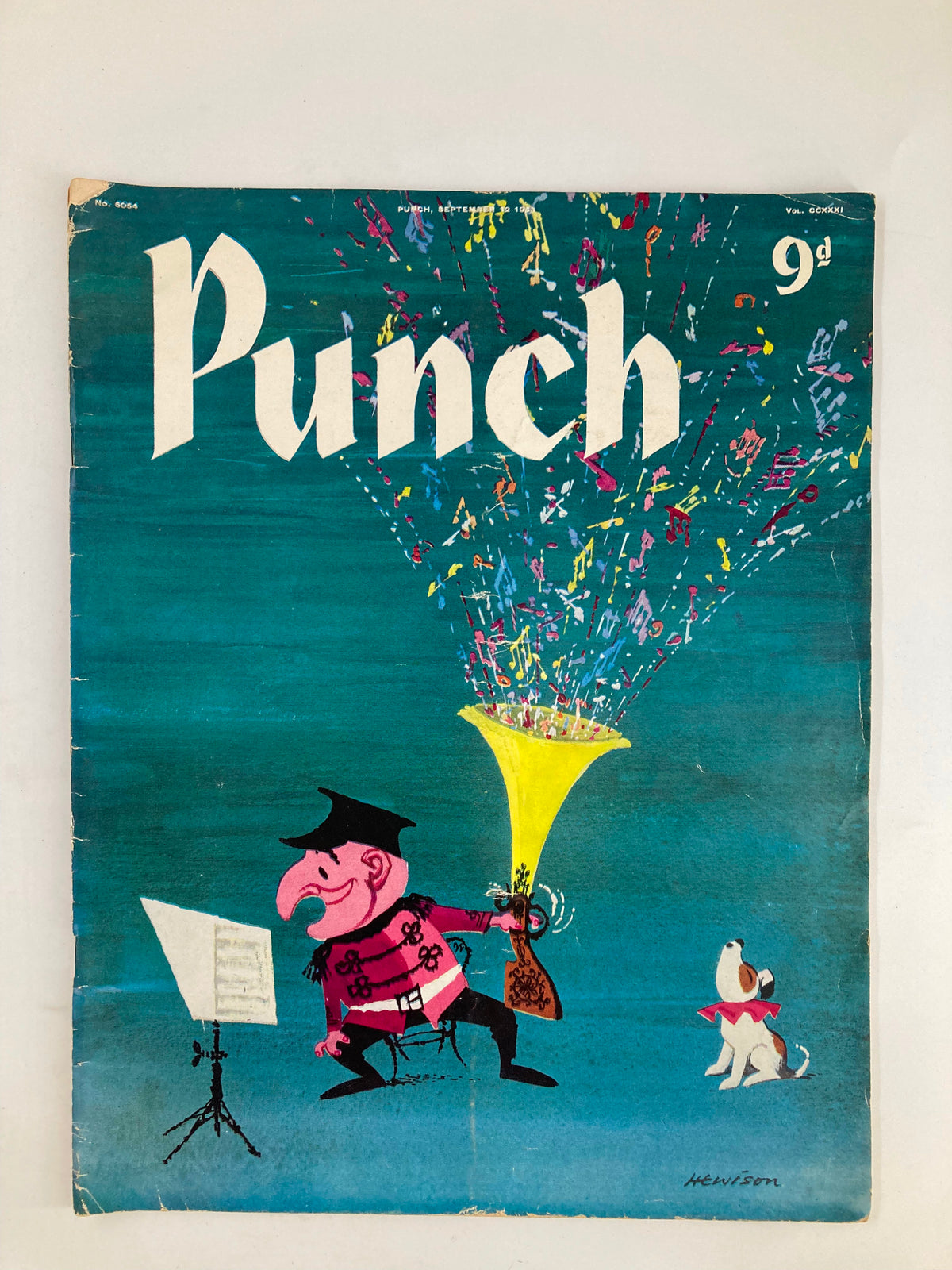 Front cover of VTG Punch Magazine September 12 1956 featuring the cover story 'Blessing in Heavy Disguise' with colorful musical elements and a whimsical illustration.