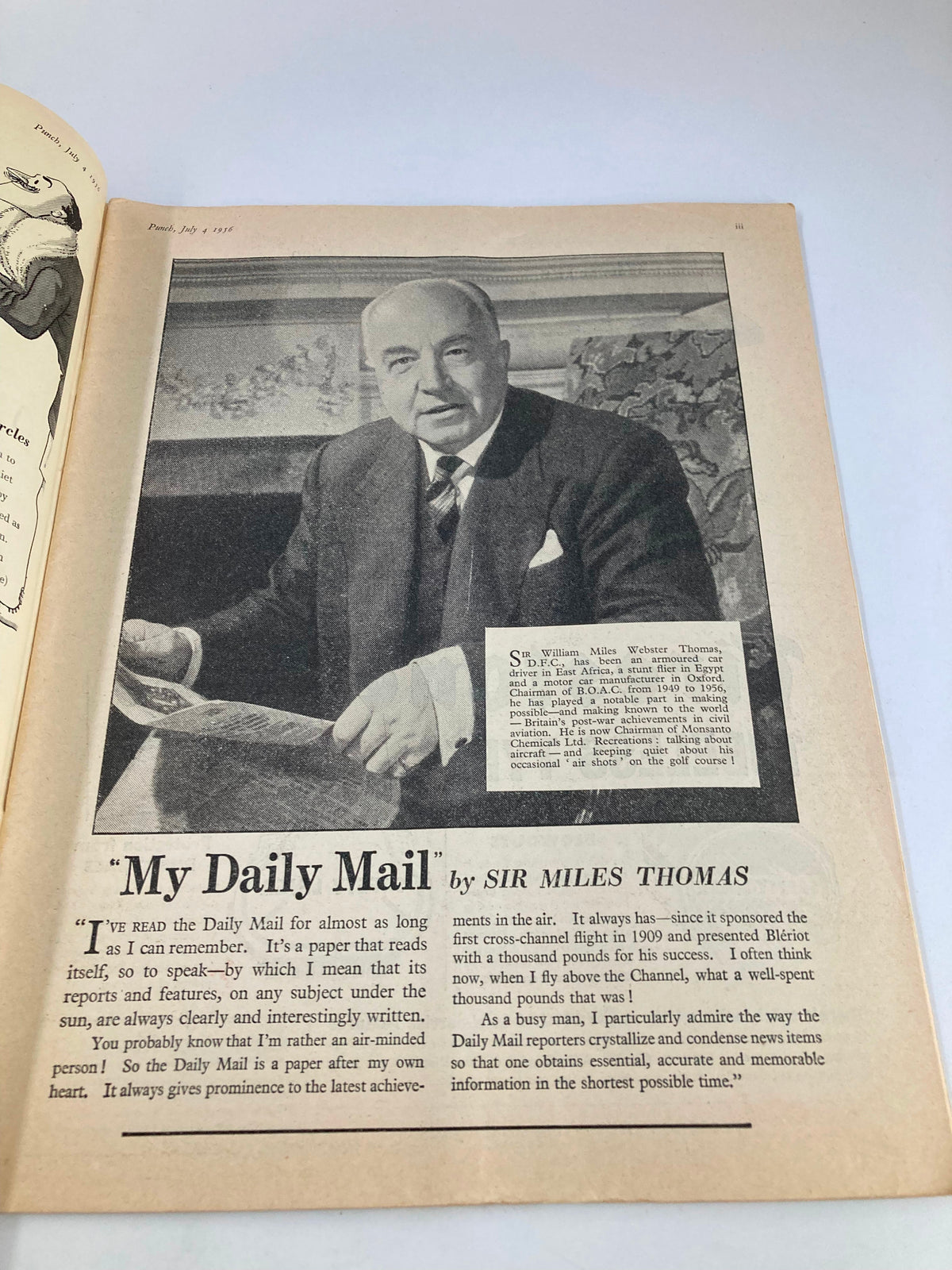 Interior page from VTG Punch Magazine July 4 1956 featuring an article titled 'My Daily Mail' by Sir Miles Thomas, discussing the publication's approach to journalism.
