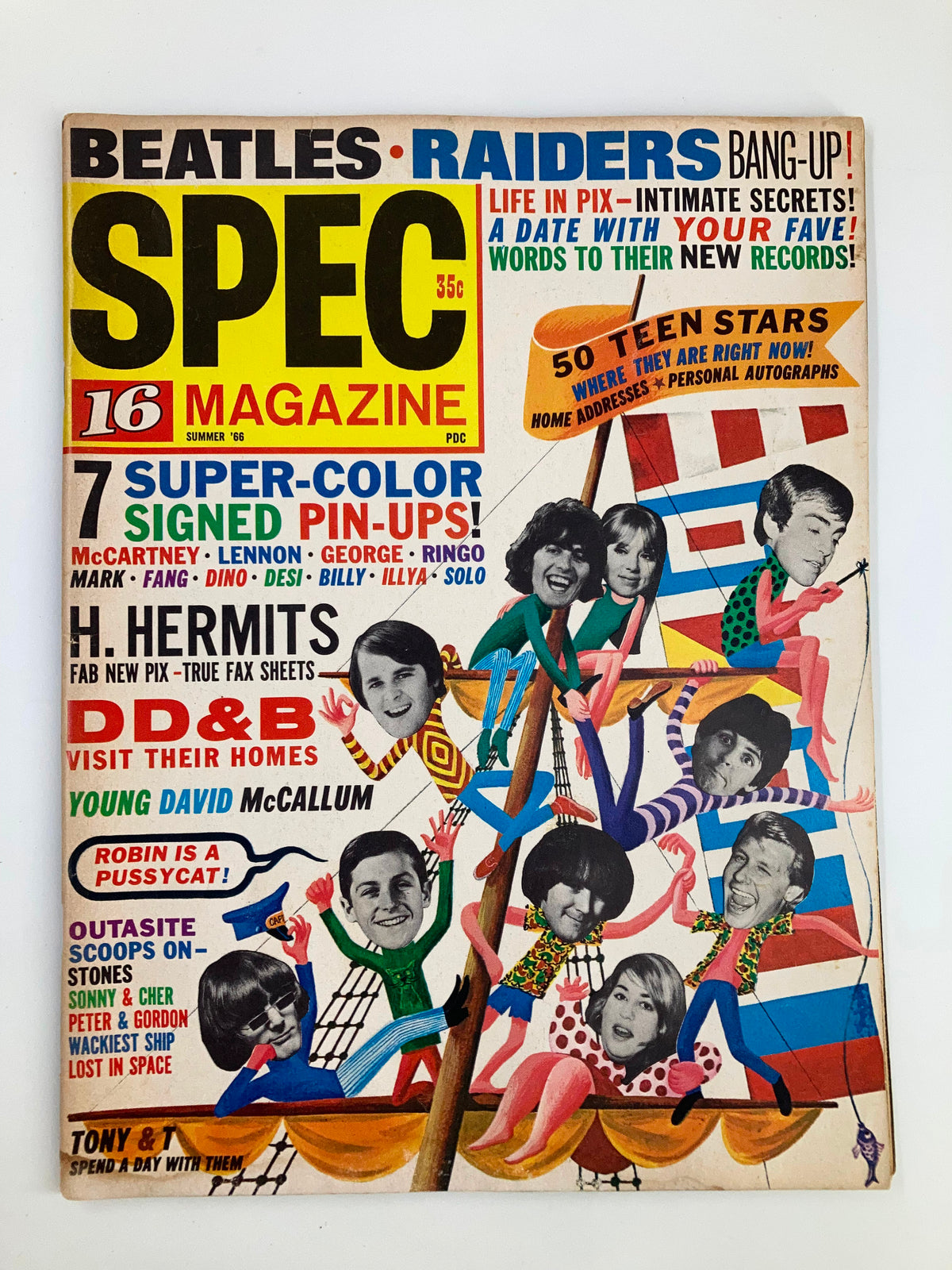 Vintage 16 Magazine Summer 1966 David McCallum, The Beatles, Sonny & Cher No Label