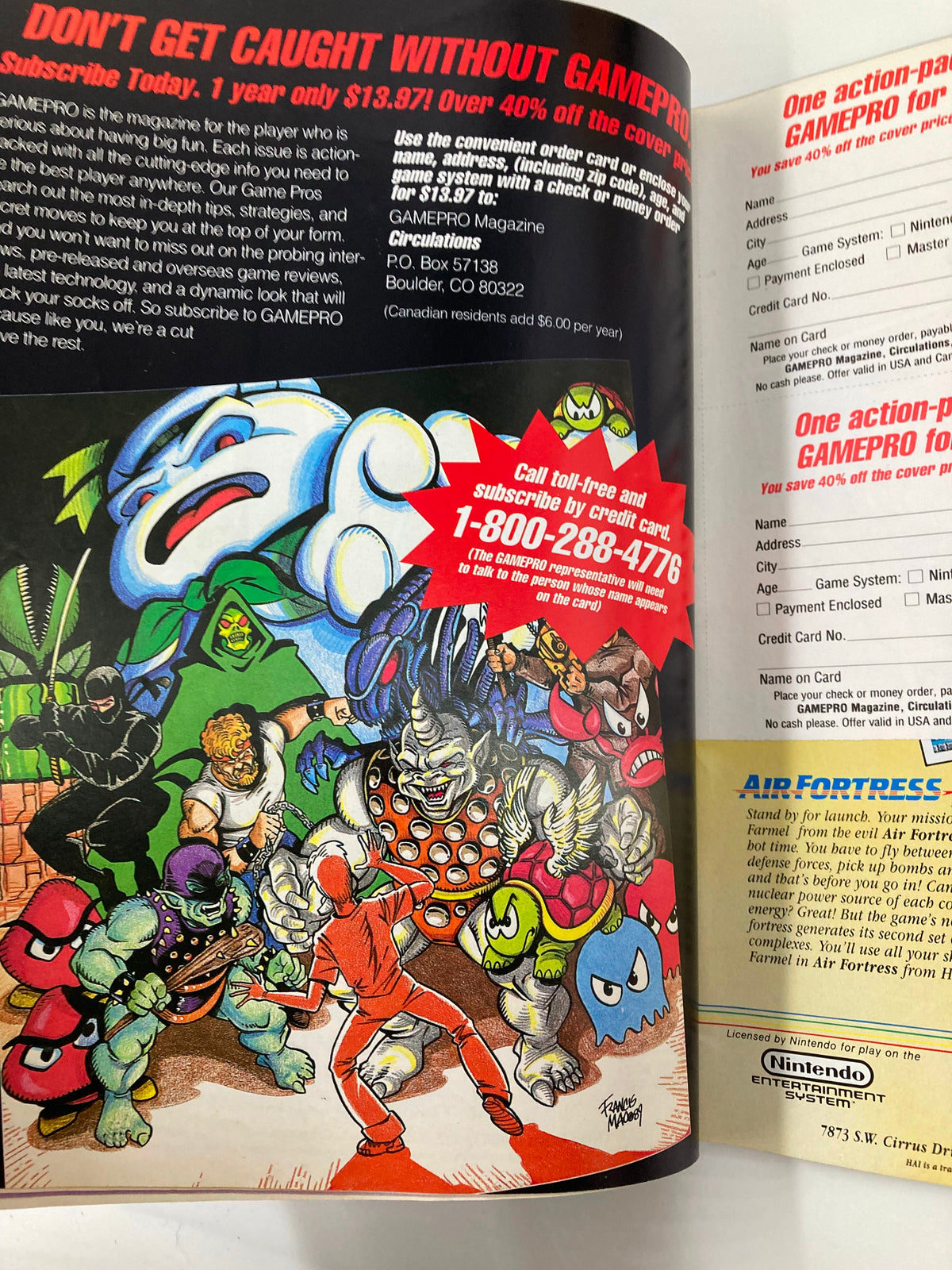 GamePro Magazine July 1989 subscription offer page displaying colorful illustrations of iconic video game characters and promotional text.