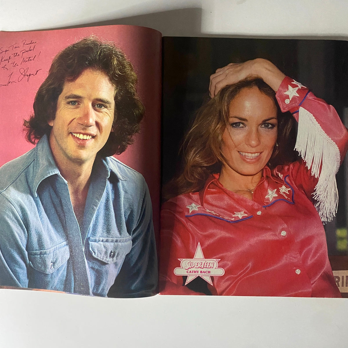 Inside pages of SuperTeen Magazine August 1981 highlighting celebrity interviews with Cathy Bach and others.