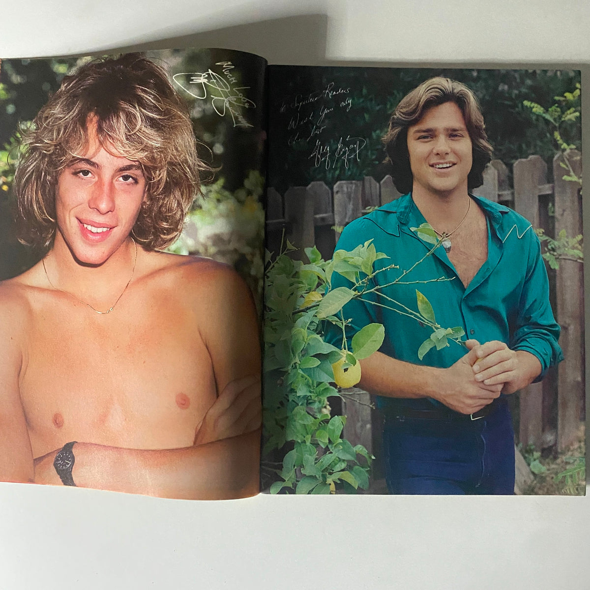 Two-page spread from SuperTeen Magazine January 1981 showcasing full-color pinups of teen idols including Leif Garrett and another male star.