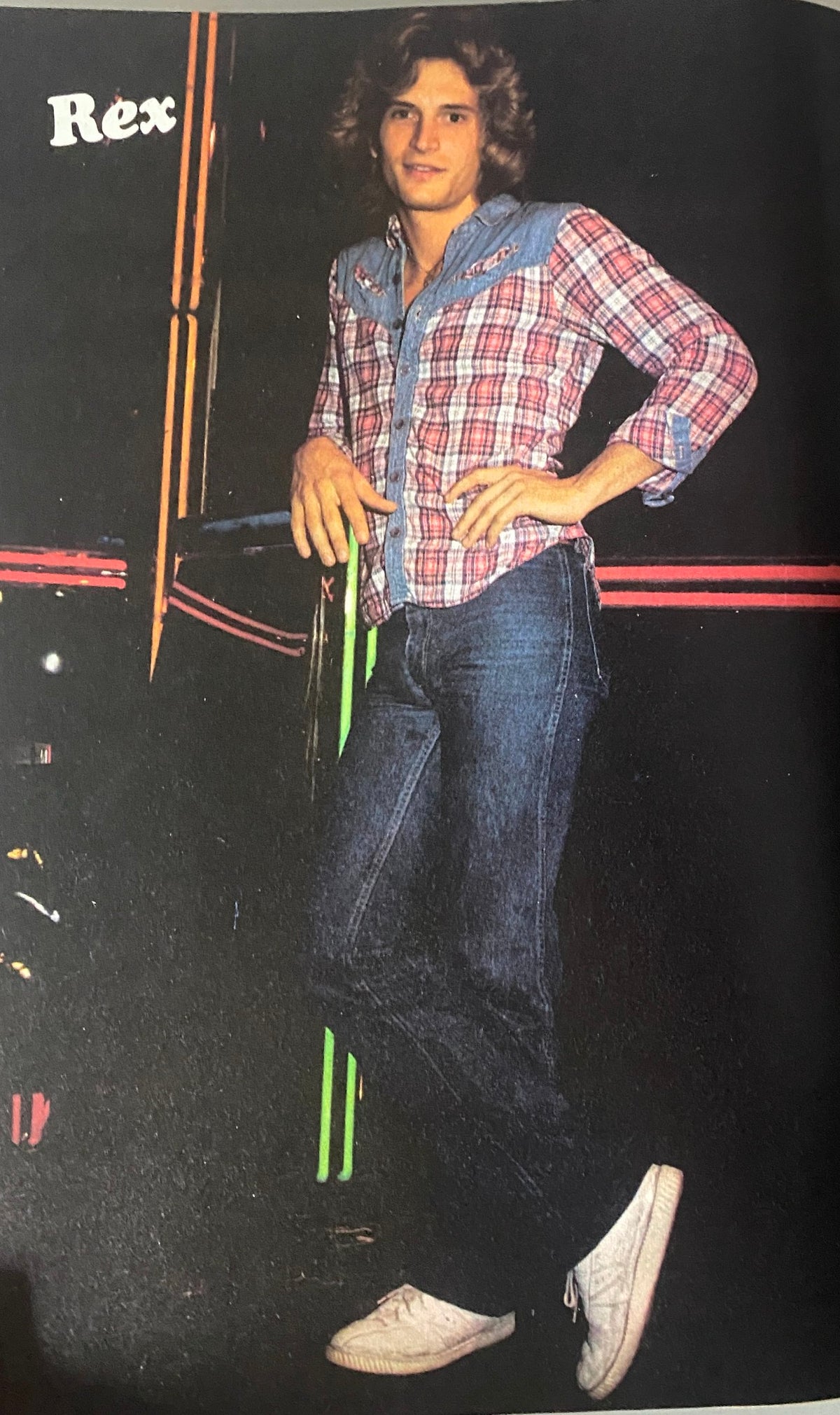 Image of Rex Smith in Teen Bag Magazine July 1980, showcasing his casual style and charming pose.