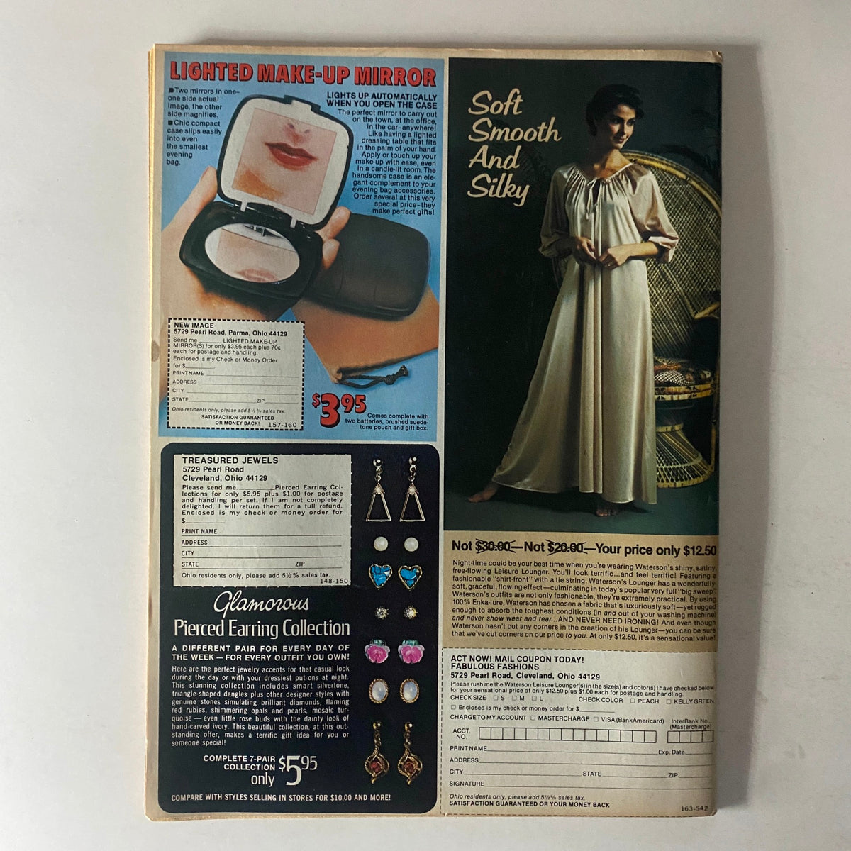 Teen Bag Magazine July 1980 showcasing the back cover with a lighted make-up mirror advertisement, highlighting retro fashion products and jewelry, reflecting 1980s style.
