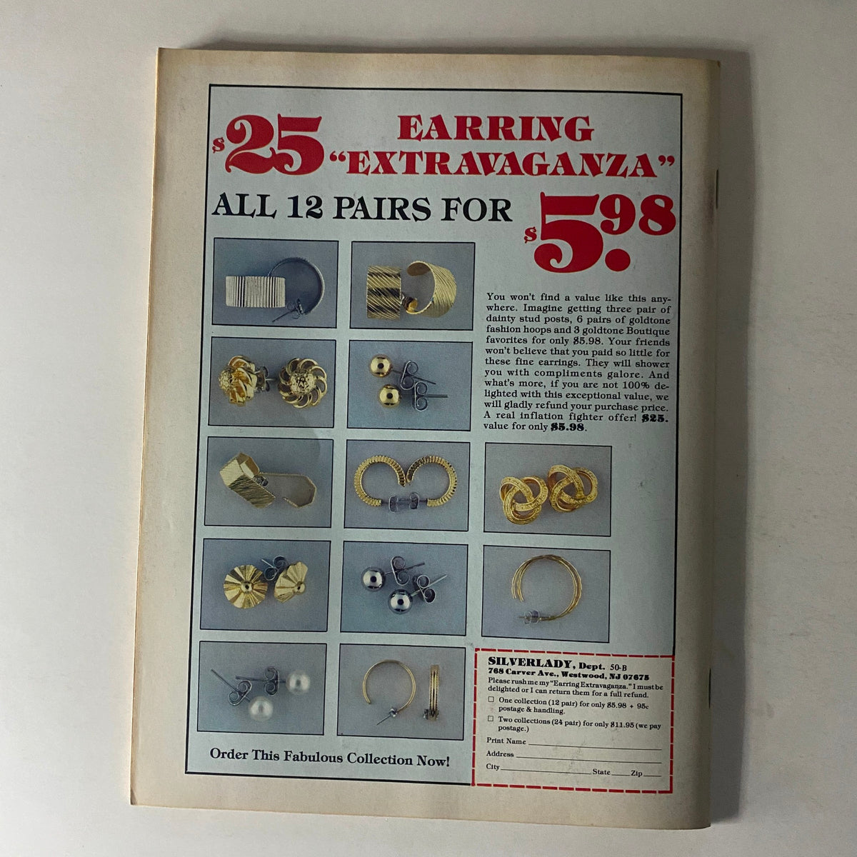 Teen Bag Magazine March 1981 advertisement for an earring collection, showcasing stylish jewelry from the 80s.