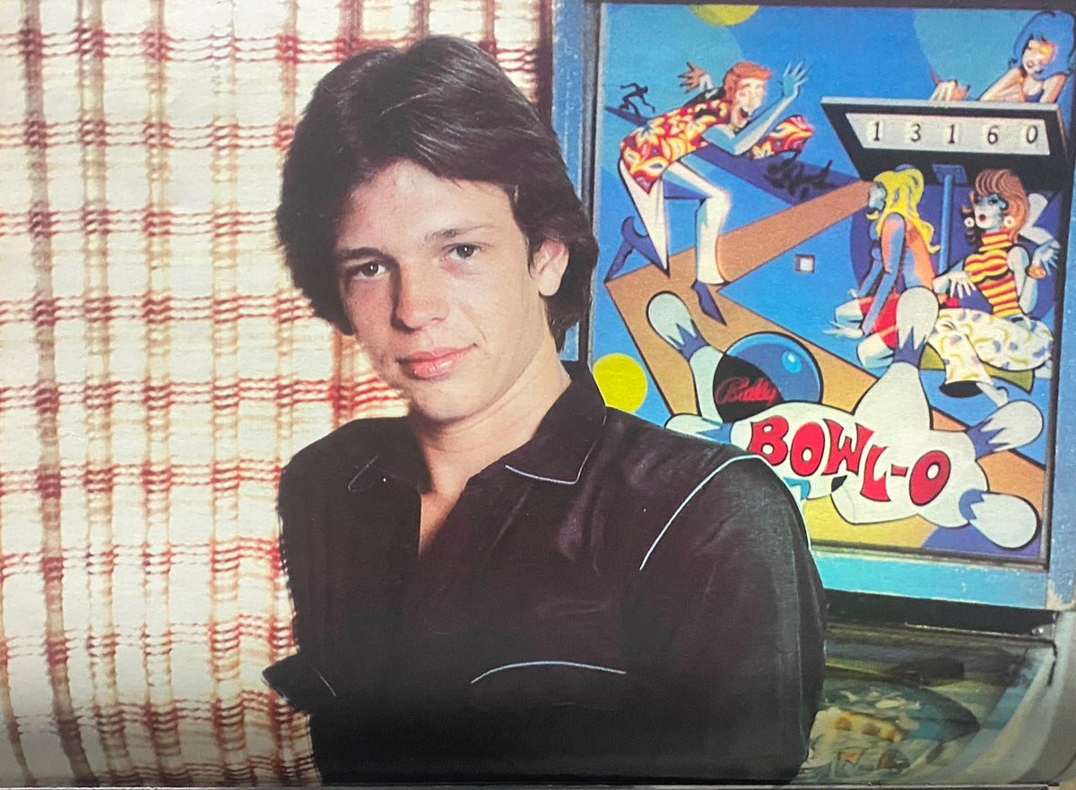 Teen Bag Poster Whoppers Issue No. 8 displaying a young male posed in front of a vintage pinball machine, representing classic 1980s entertainment.