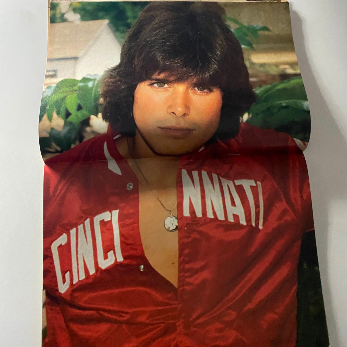 Big pull-out poster from Teen Bag Magazine November 1981 featuring a prominent male celebrity in a red jacket, highlighting the magazine's collectible features.