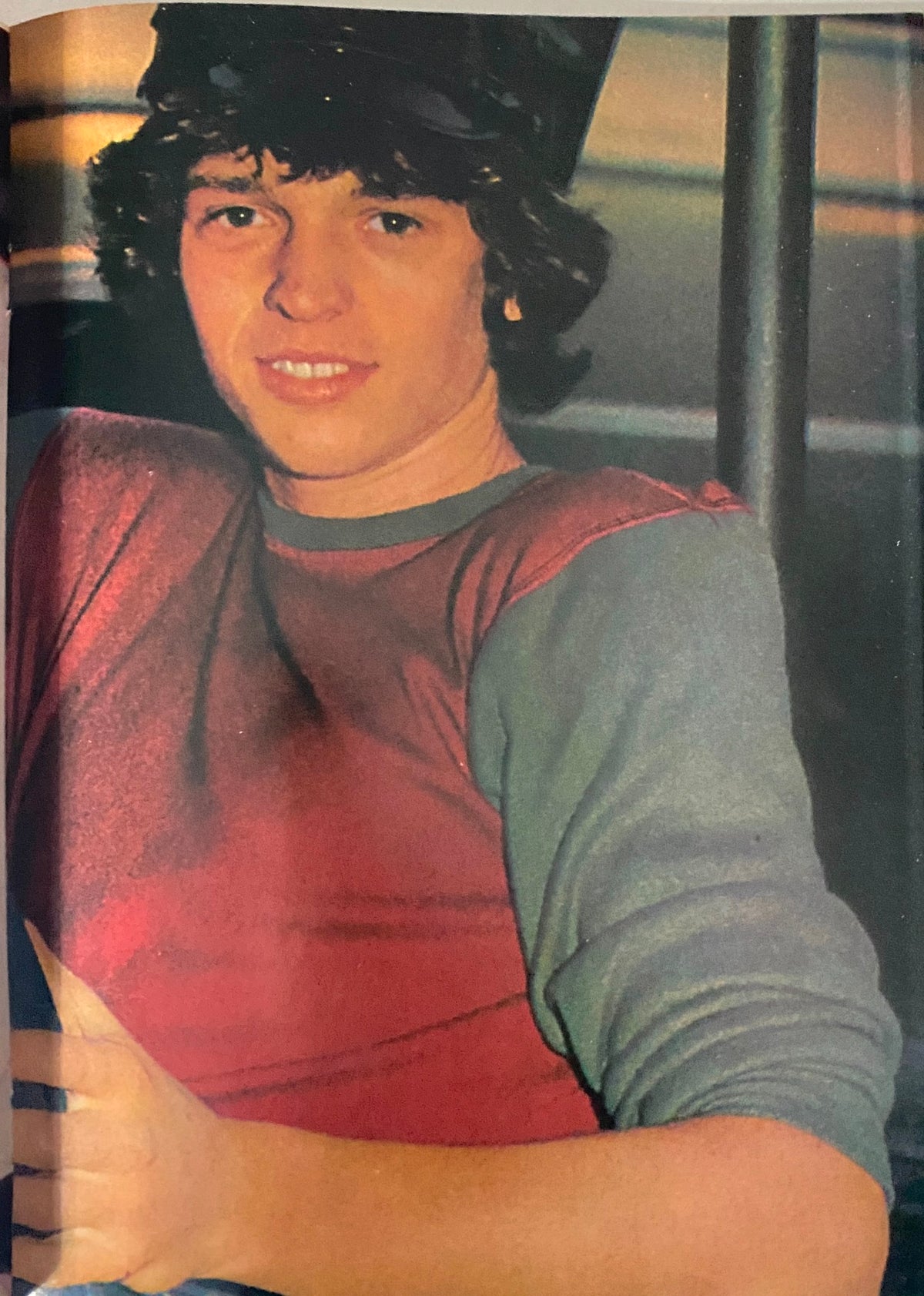 Color pin-up page from Teen Pin-Ups Magazine September 1981 featuring a young man in a red shirt and a black hat.