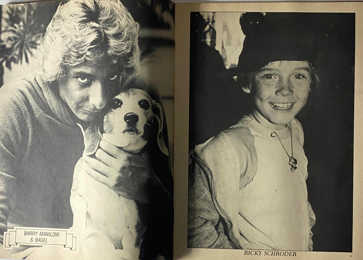 Black and white spread from Teen Stars Photo Album Issue No. 41, featuring Barry Manilow with a dog and a young Ricky Schroder smiling.