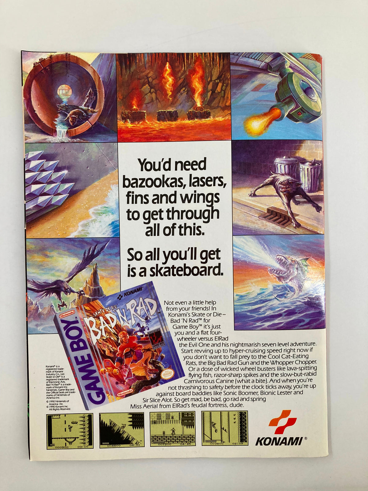GamePro Magazine October 1990 advertisement for the game Bad 'N Rad on Game Boy with engaging graphics.