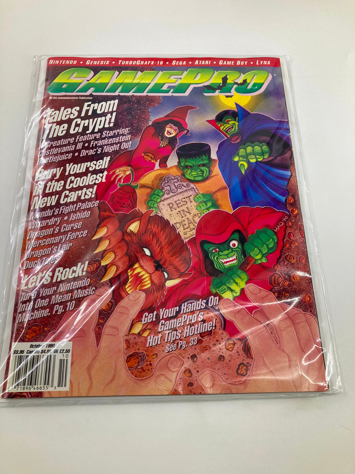 GamePro Magazine October 1990 cover showing Halloween-themed artwork and featuring classic games like Castlevania III.