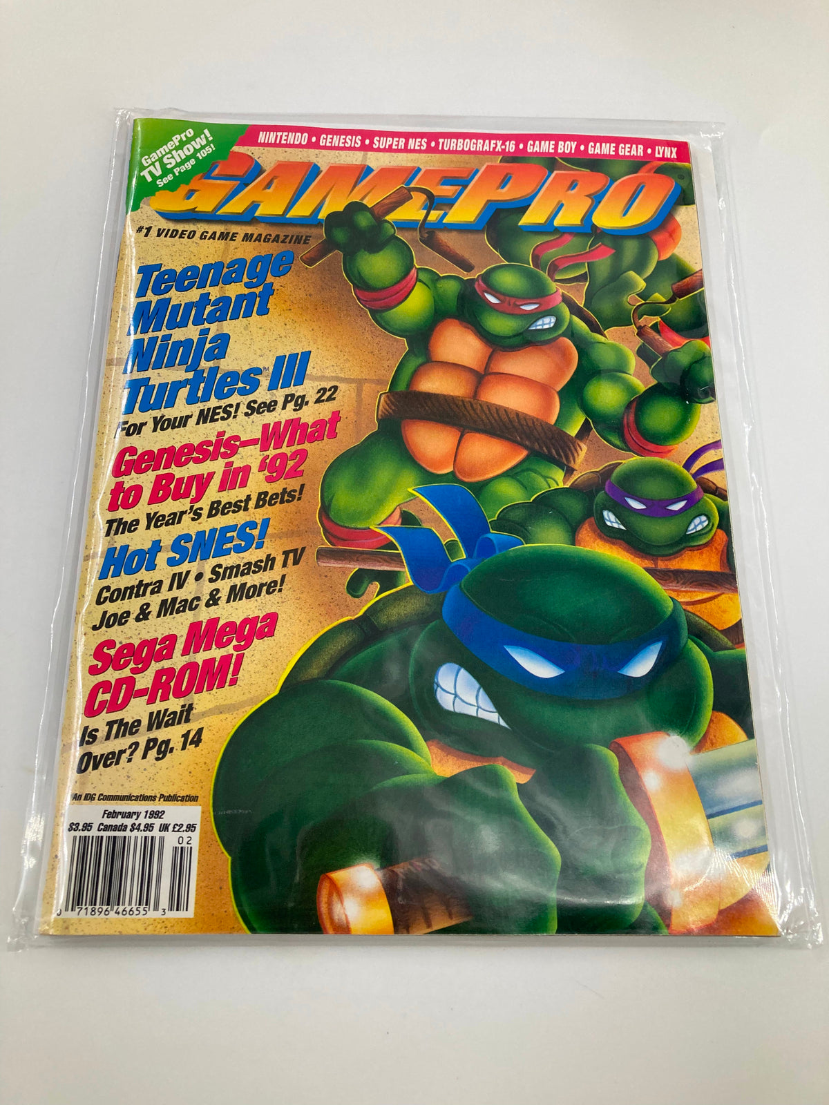 Cover of GamePro Magazine February 1992 featuring Teenage Mutant Ninja Turtles III, showcasing vibrant artwork of the Ninja Turtles, highlighting gaming articles and reviews from the era, ideal for collectors and fans of classic gaming.