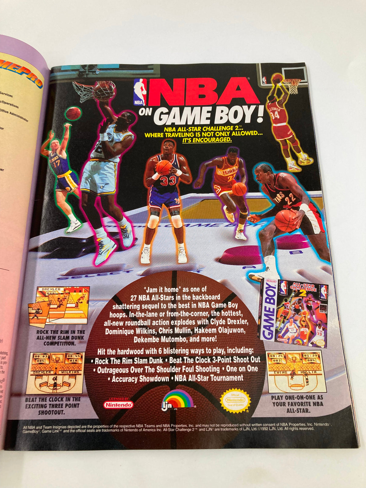 GamePro Magazine July 1992 advertisement showcasing NBA All-Star Challenge 2 for Game Boy.