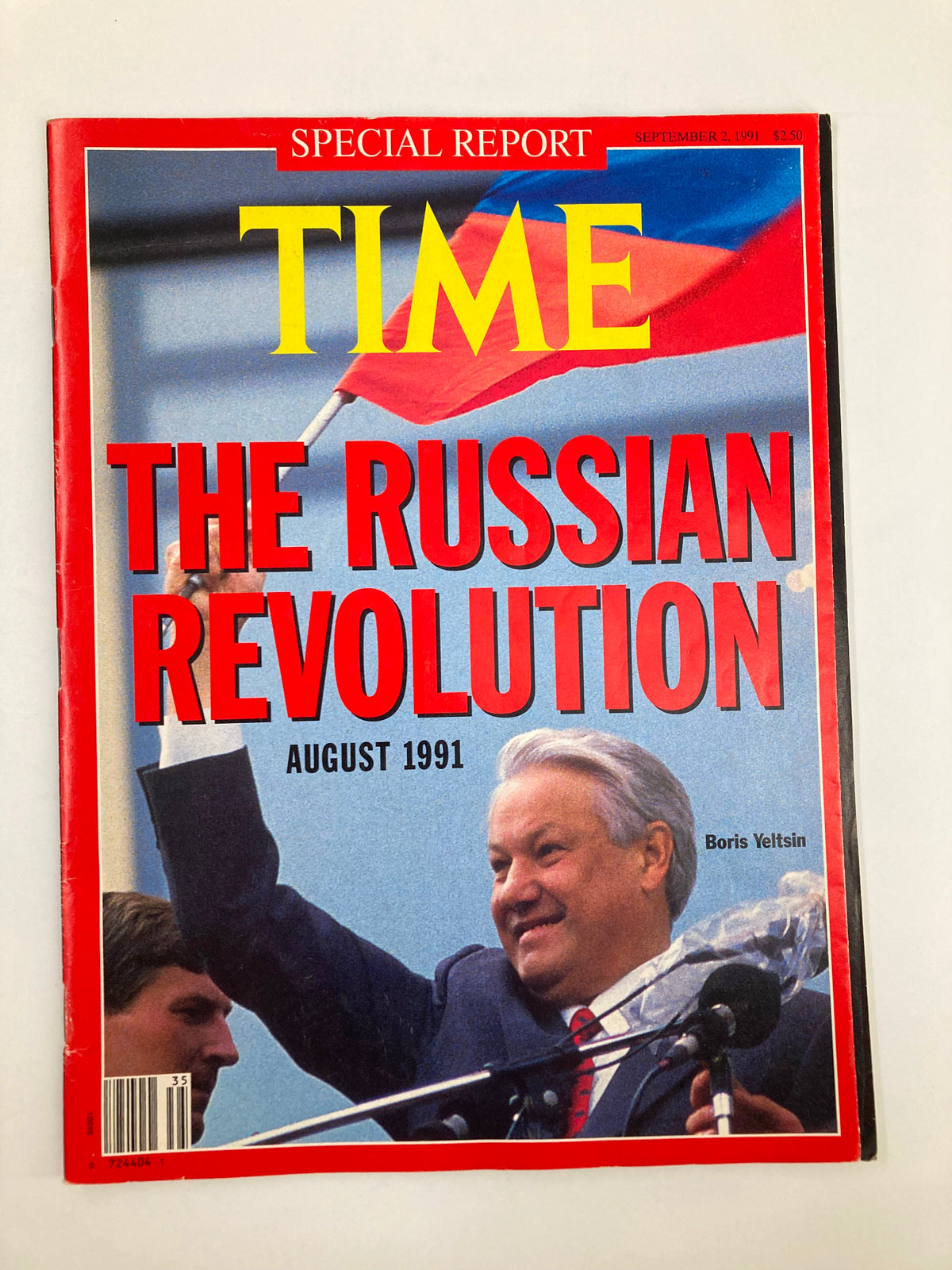 Cover of Time Magazine from September 2, 1991, featuring Boris Yeltsin, highlighting the Russian Revolution with vibrant imagery and bold text.