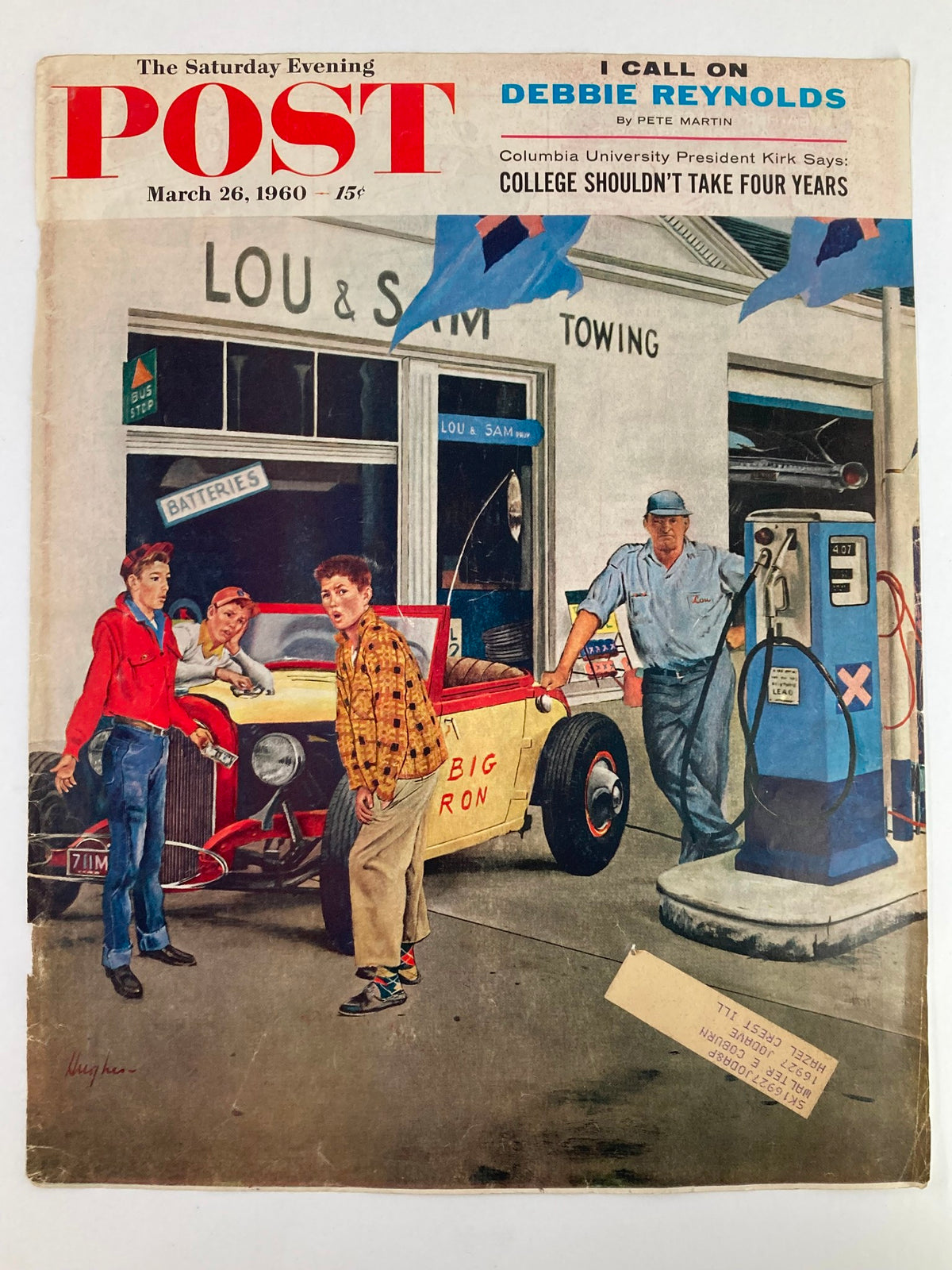 Cover of The Saturday Evening Post, March 26, 1960, displaying the title 'College Shouldn't Take 4 Years' with an illustration of young men interacting with a mechanic at a service station.