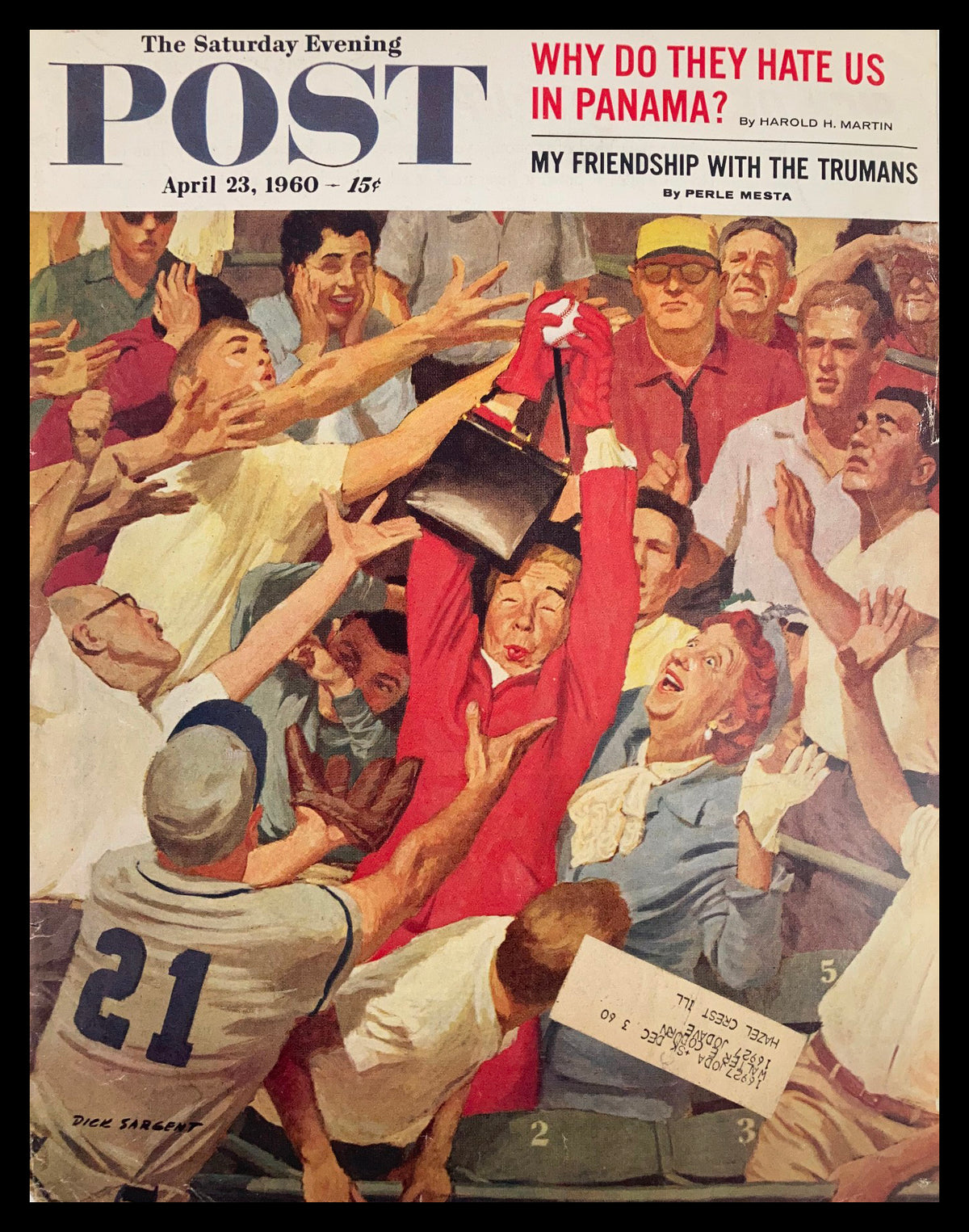 Cover of The Saturday Evening Post April 23 1960, featuring a vibrant illustration depicting an enthusiastic crowd celebrating, highlighting the headline 'Why Do They Hate Us In Panama?' with articles by Harold H. Martin and Perle Mesta.