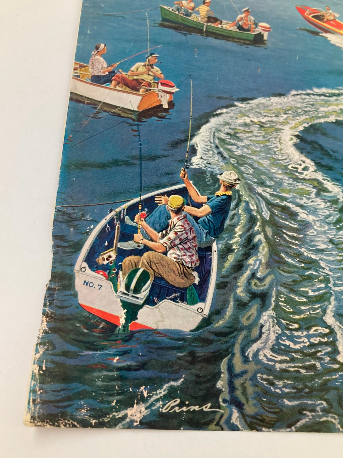 Detailed angle of The Saturday Evening Post cover dated July 26, 1958, featuring Roy Campanella's inspiring title "I'll Walk Again", showcasing fishermen and boats in a vibrant river scene.