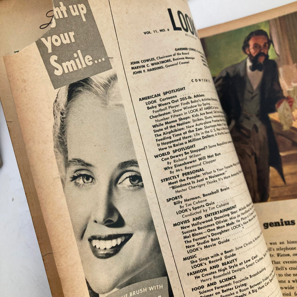 Detailed inside page from VTG Look Magazine March 18, 1947 featuring an advertisement and content layout showcasing the magazine's vintage design.