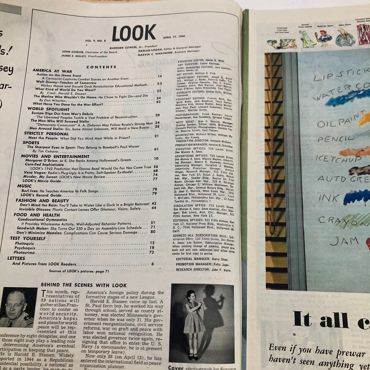 Look Magazine April 17 1945 Margaret O'Brien & Walt Disney Teacher of Tomorrow