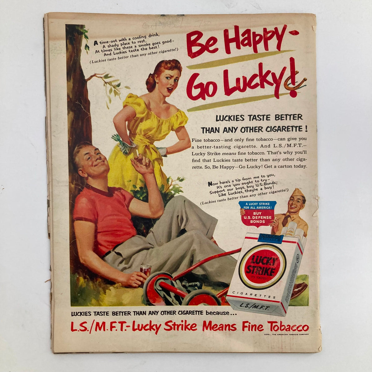 Vintage advertisement from Look Magazine July 31 1951, promoting Lucky Strike cigarettes with cheerful imagery and a tagline encouraging enjoyment.