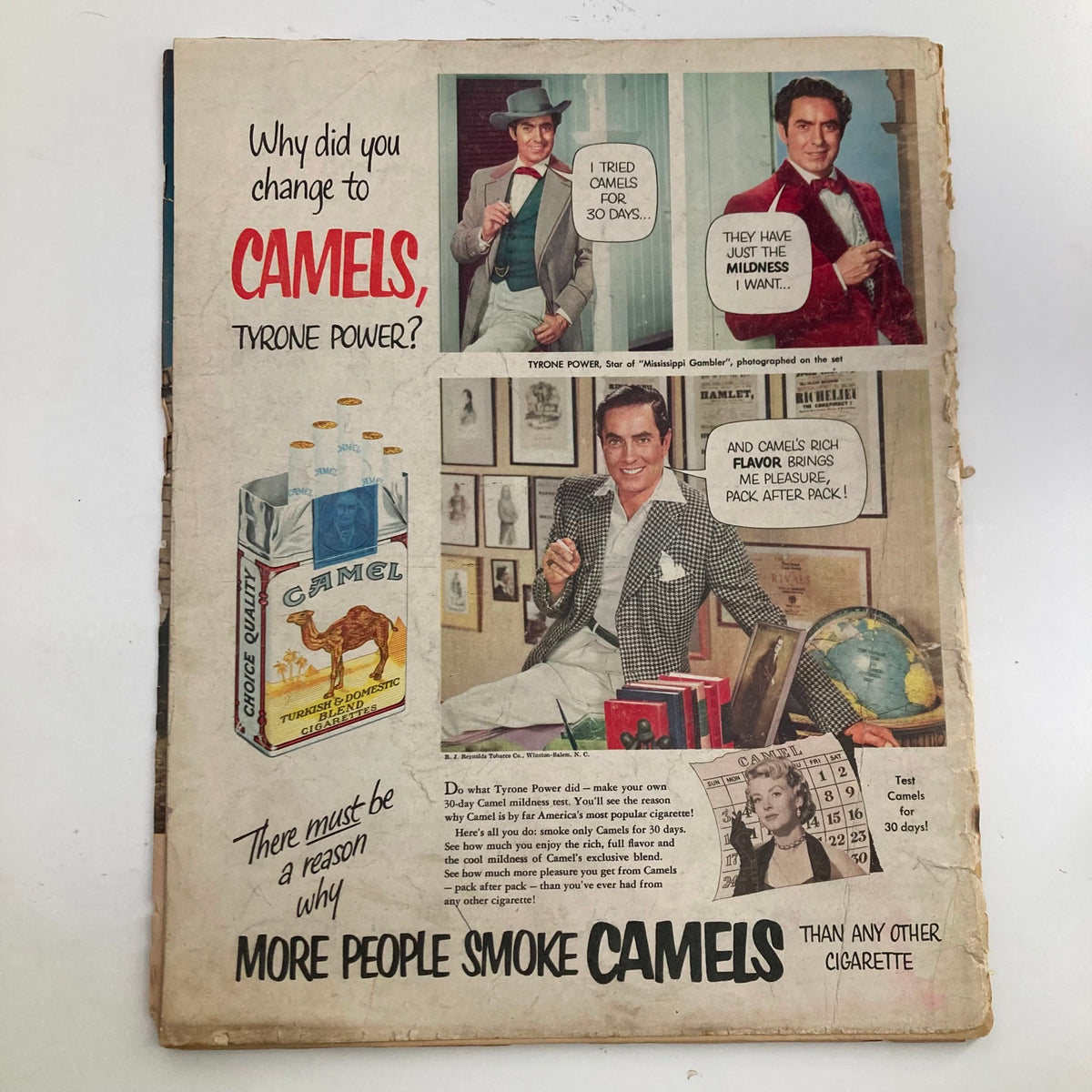Back cover of VTG Look Magazine March 10 1953, featuring a Camel cigarette advertisement with Tyrone Power.