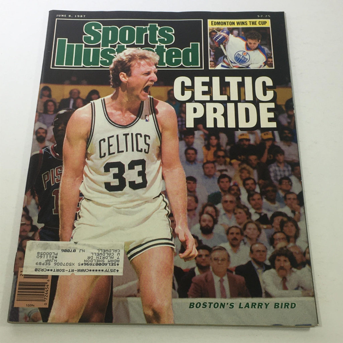 Vintage Sports Illustrated magazine cover from June 8, 1987, featuring Larry Bird of the Boston Celtics, showcasing Celtics Pride with iconic basketball imagery.