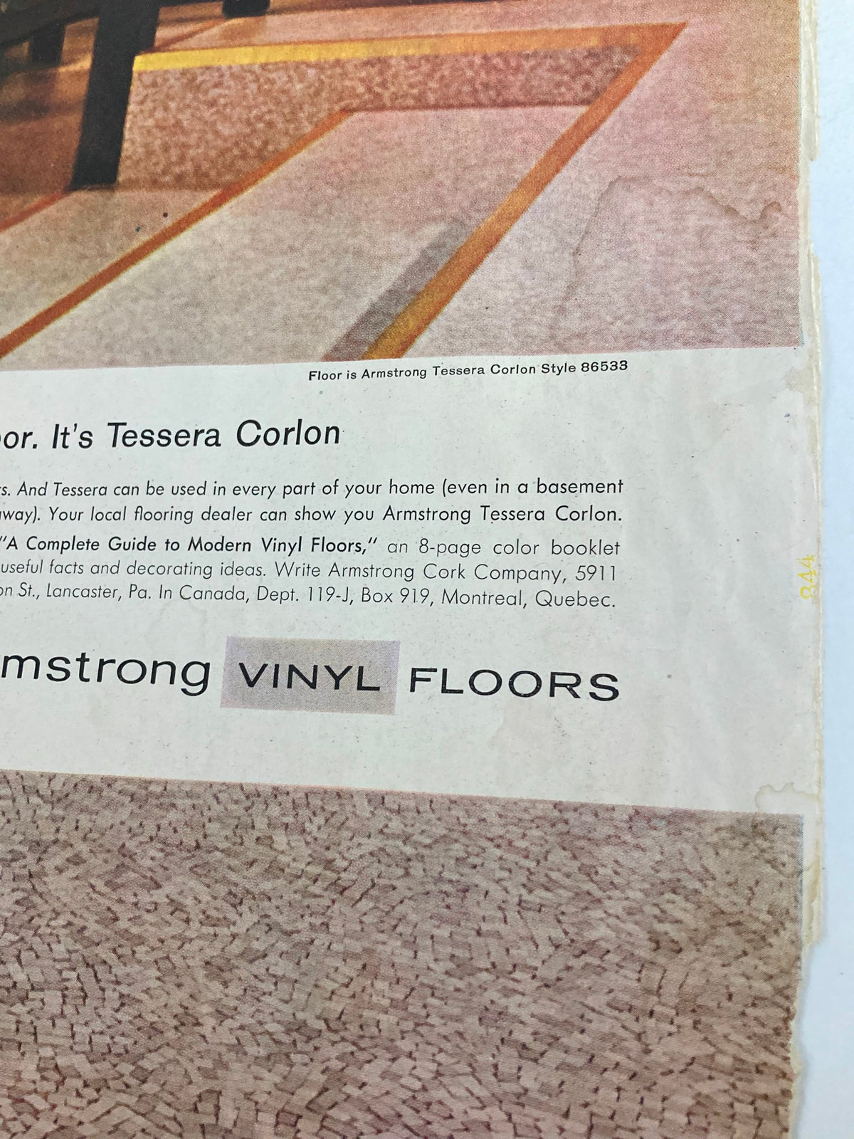 Vintage advertisement for Armstrong Tessera Corlon vinyl flooring, featured on the cover of The Saturday Evening Post November 21 1959, which highlights home decor tips and ideas.