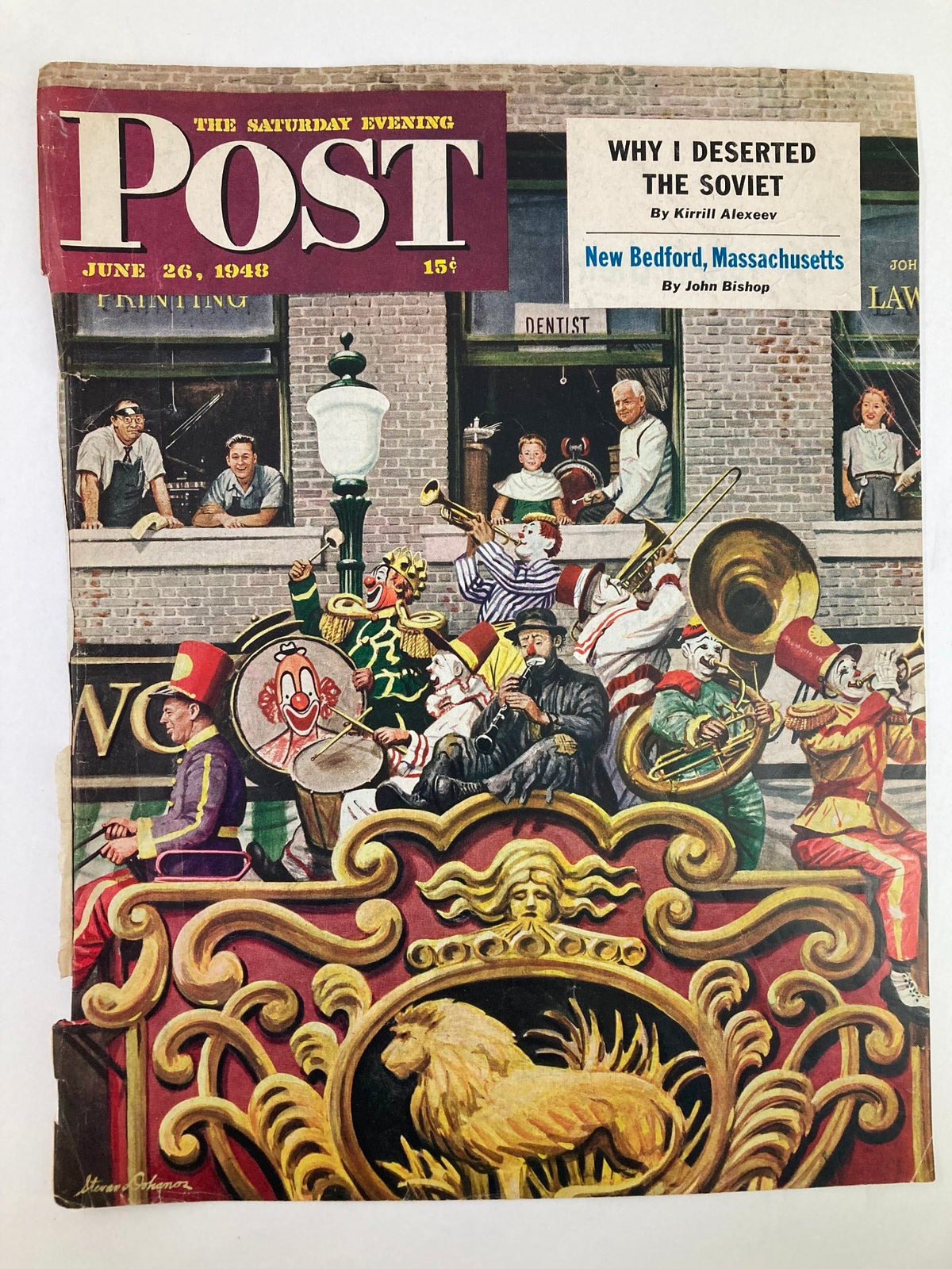 COVER ONLY The Saturday Evening Post June 16 1948 showcasing a vibrant illustration of a festive parade in New Bedford, Massachusetts.