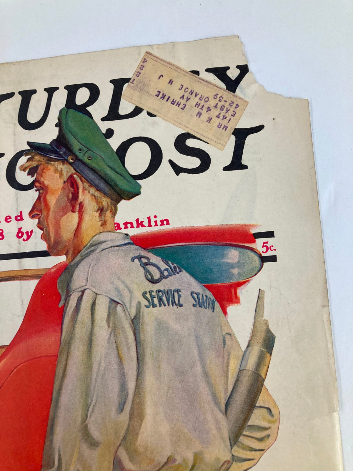 COVER ONLY The Saturday Evening Post April 3 1937 You're A Fight Expert, close-up view of the magazine cover detailing the service station worker and thematic elements of the era.