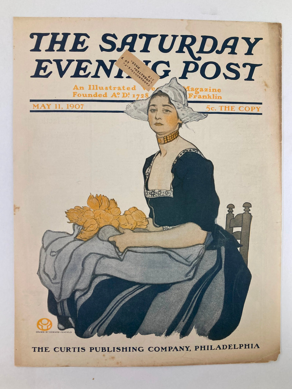 Cover of The Saturday Evening Post dated May 11, 1907, depicting The Farmer's Lady Portrait, a piece of early 20th-century American art.